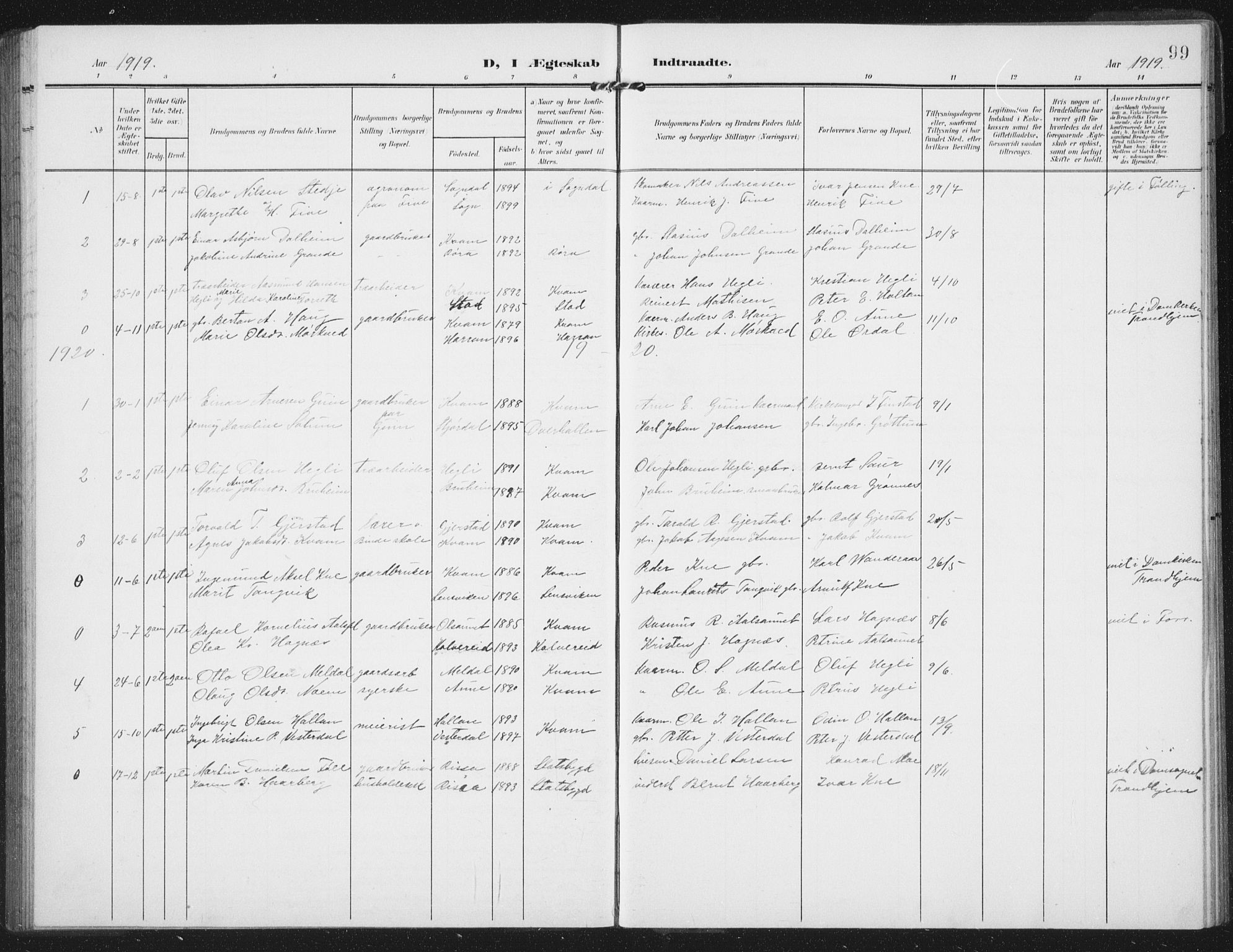 Ministerialprotokoller, klokkerbøker og fødselsregistre - Nord-Trøndelag, SAT/A-1458/747/L0460: Parish register (copy) no. 747C02, 1908-1939, p. 99