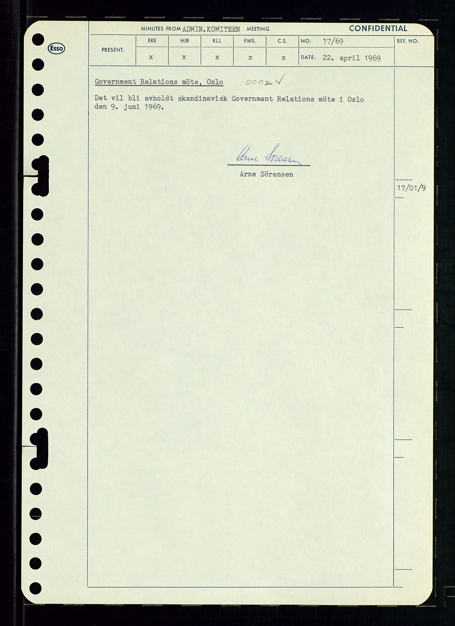 Pa 0982 - Esso Norge A/S, SAST/A-100448/A/Aa/L0003/0001: Den administrerende direksjon Board minutes (styrereferater) og Bedriftforsamlingsprotokoll / Den administrerende direksjon Board minutes (styrereferater), 1969, p. 73