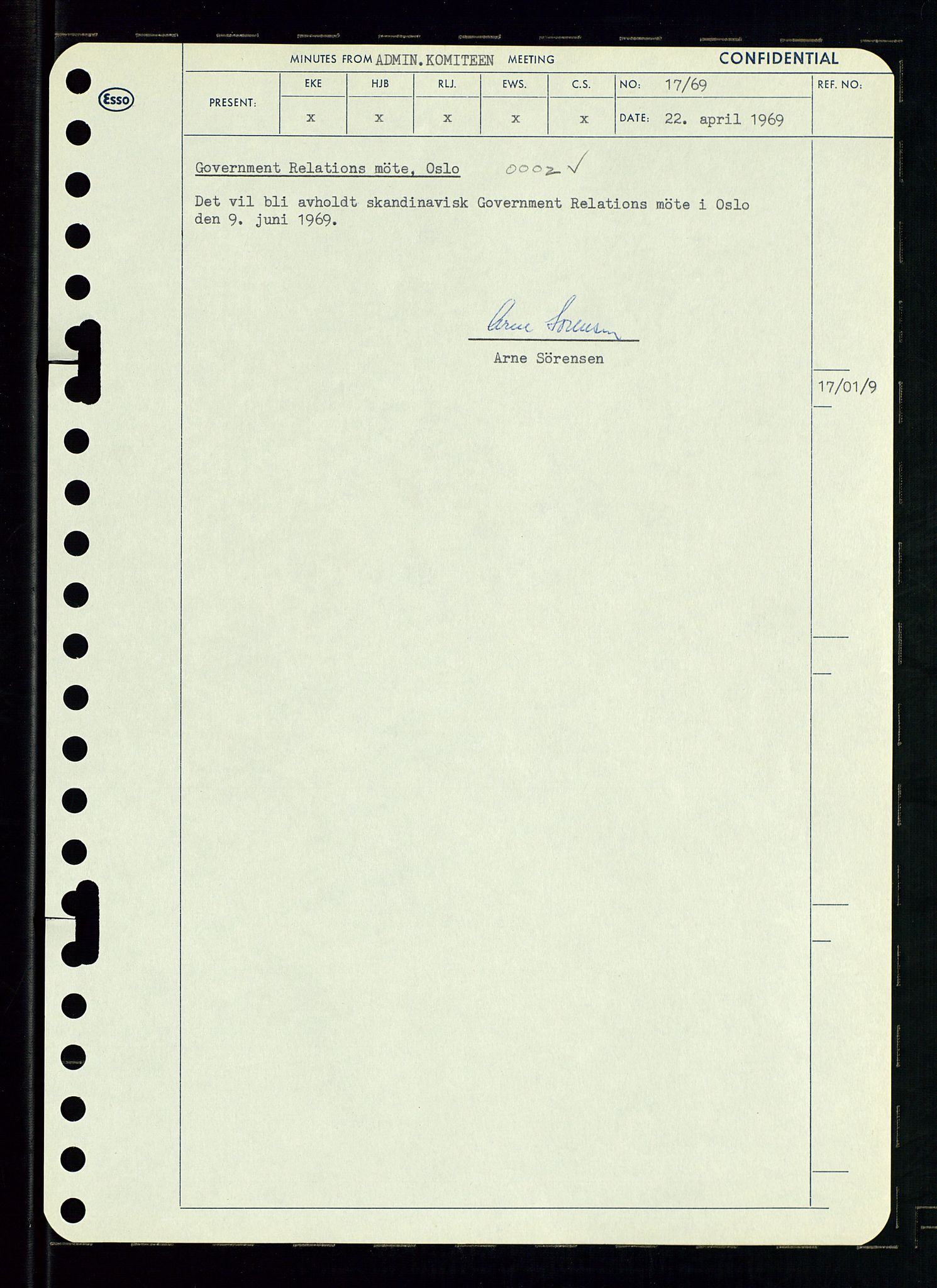 Pa 0982 - Esso Norge A/S, AV/SAST-A-100448/A/Aa/L0003/0001: Den administrerende direksjon Board minutes (styrereferater) og Bedriftforsamlingsprotokoll / Den administrerende direksjon Board minutes (styrereferater), 1969, p. 73