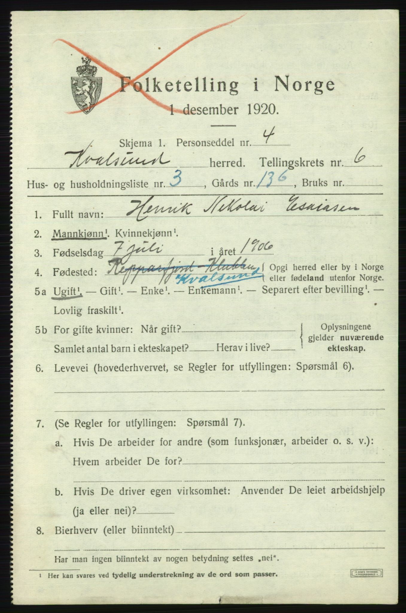 SATØ, 1920 census for , 1920, p. 2022