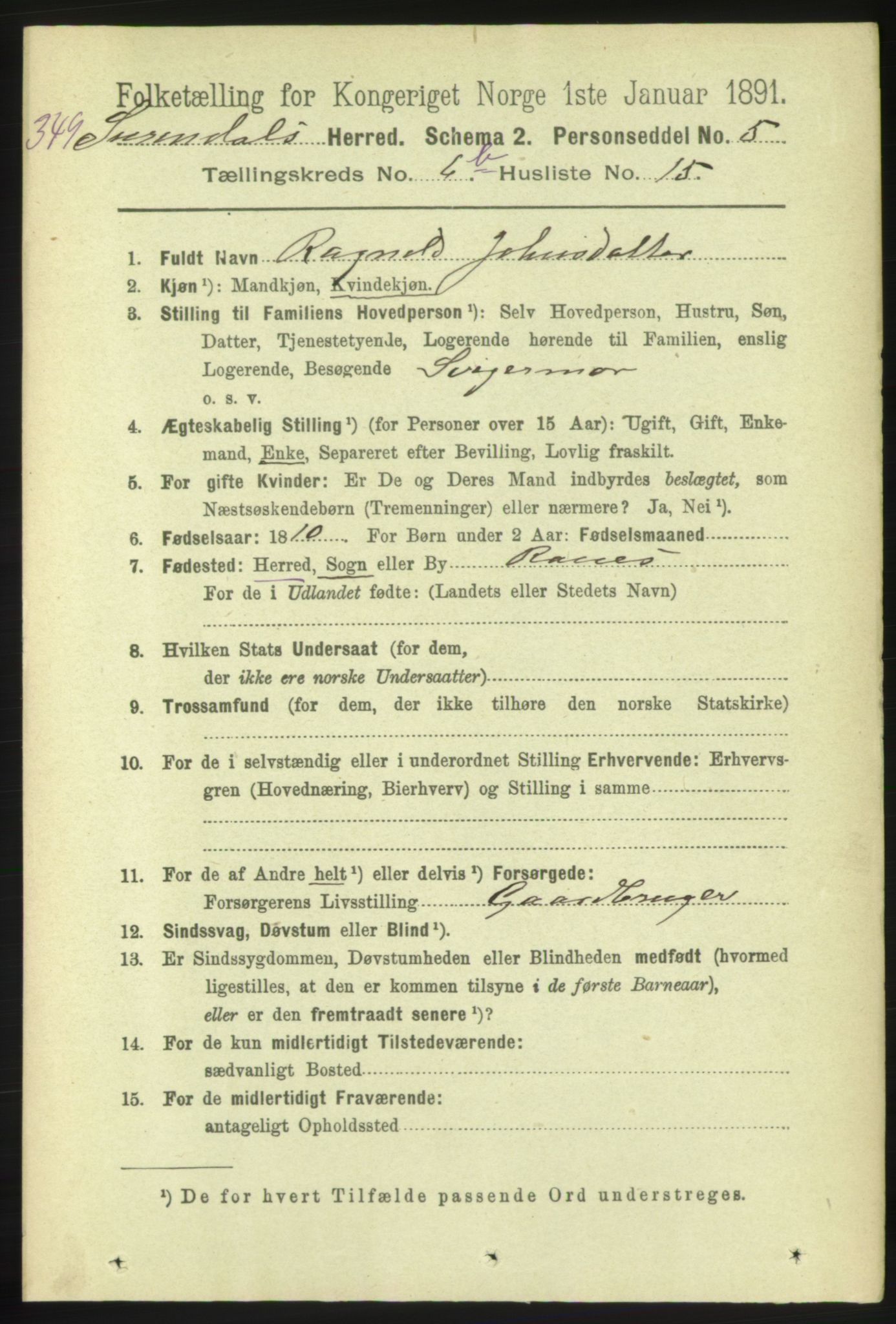 RA, 1891 census for 1566 Surnadal, 1891, p. 1765