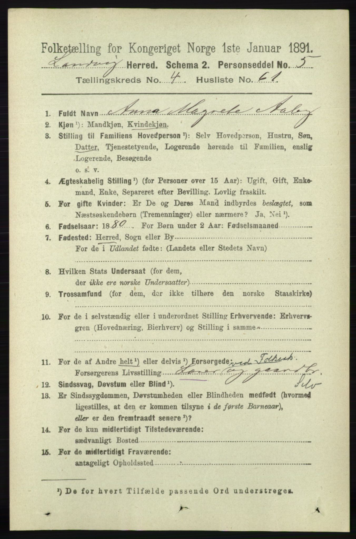 RA, 1891 census for 0924 Landvik, 1891, p. 2140