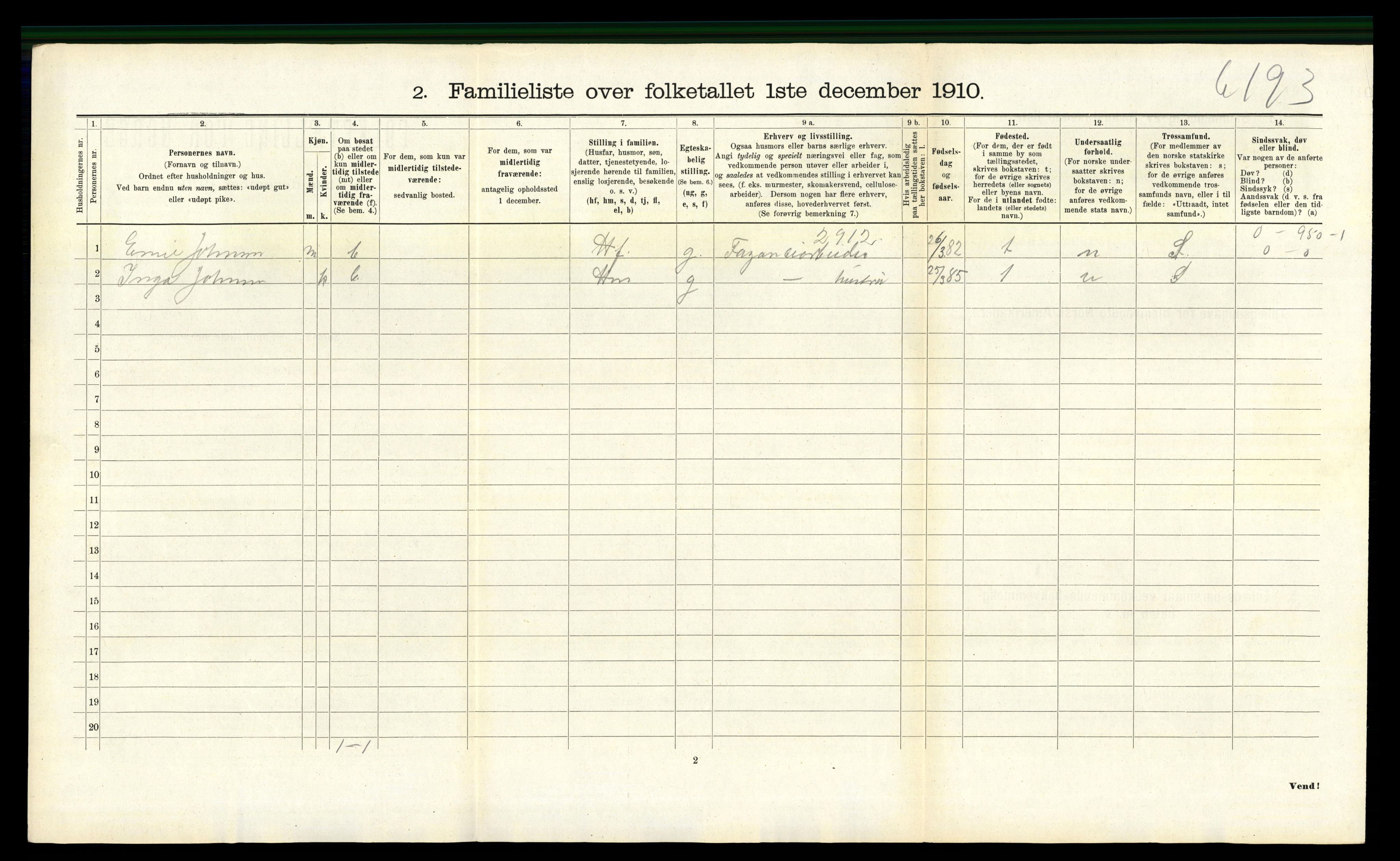 RA, 1910 census for Egersund, 1910, p. 1456