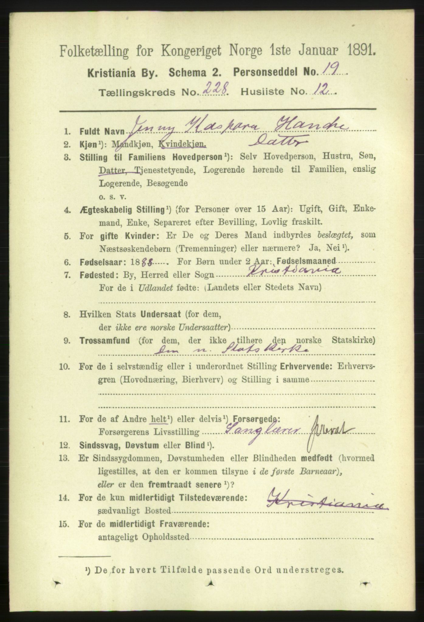 RA, 1891 census for 0301 Kristiania, 1891, p. 139735