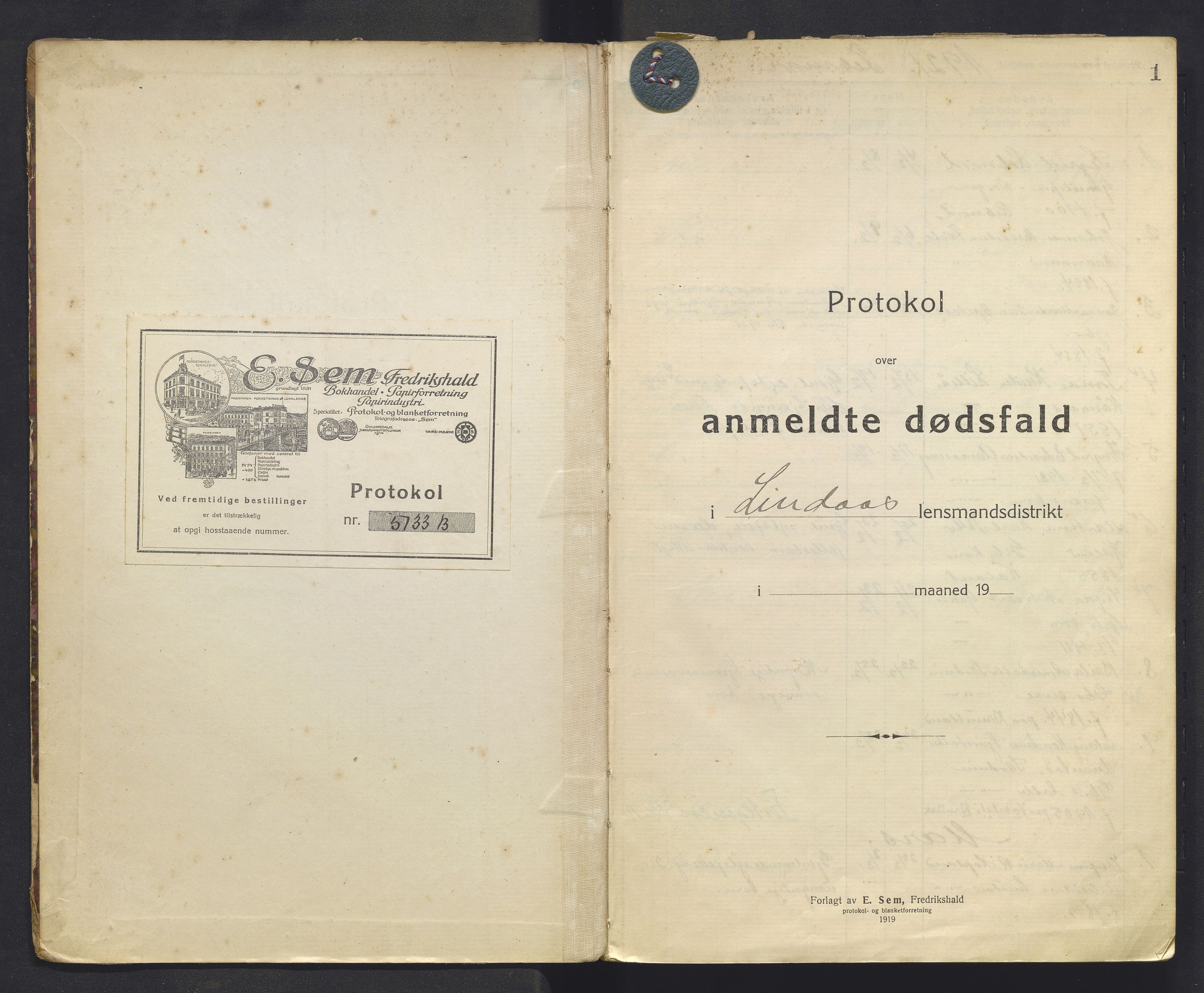 Lensmannen i Lindås, AV/SAB-A-33501/0006/L0002b: Dødsfallprotokoll, 1921-1931, p. 1