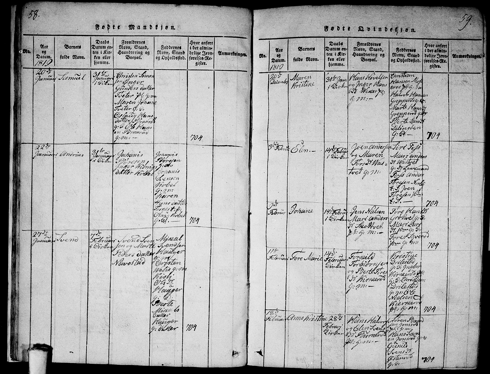 Våler prestekontor Kirkebøker, SAO/A-11083/G/Ga/L0001: Parish register (copy) no. I 1, 1815-1839, p. 58-59