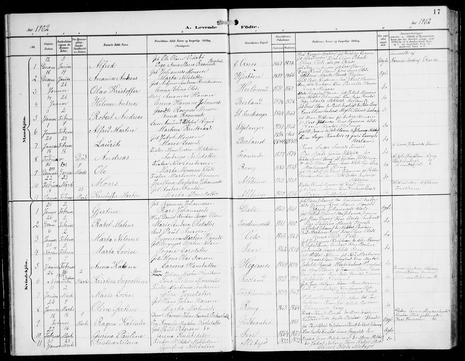 Herdla Sokneprestembete, AV/SAB-A-75701/H/Hab: Parish register (copy) no. C 1, 1900-1913, p. 17