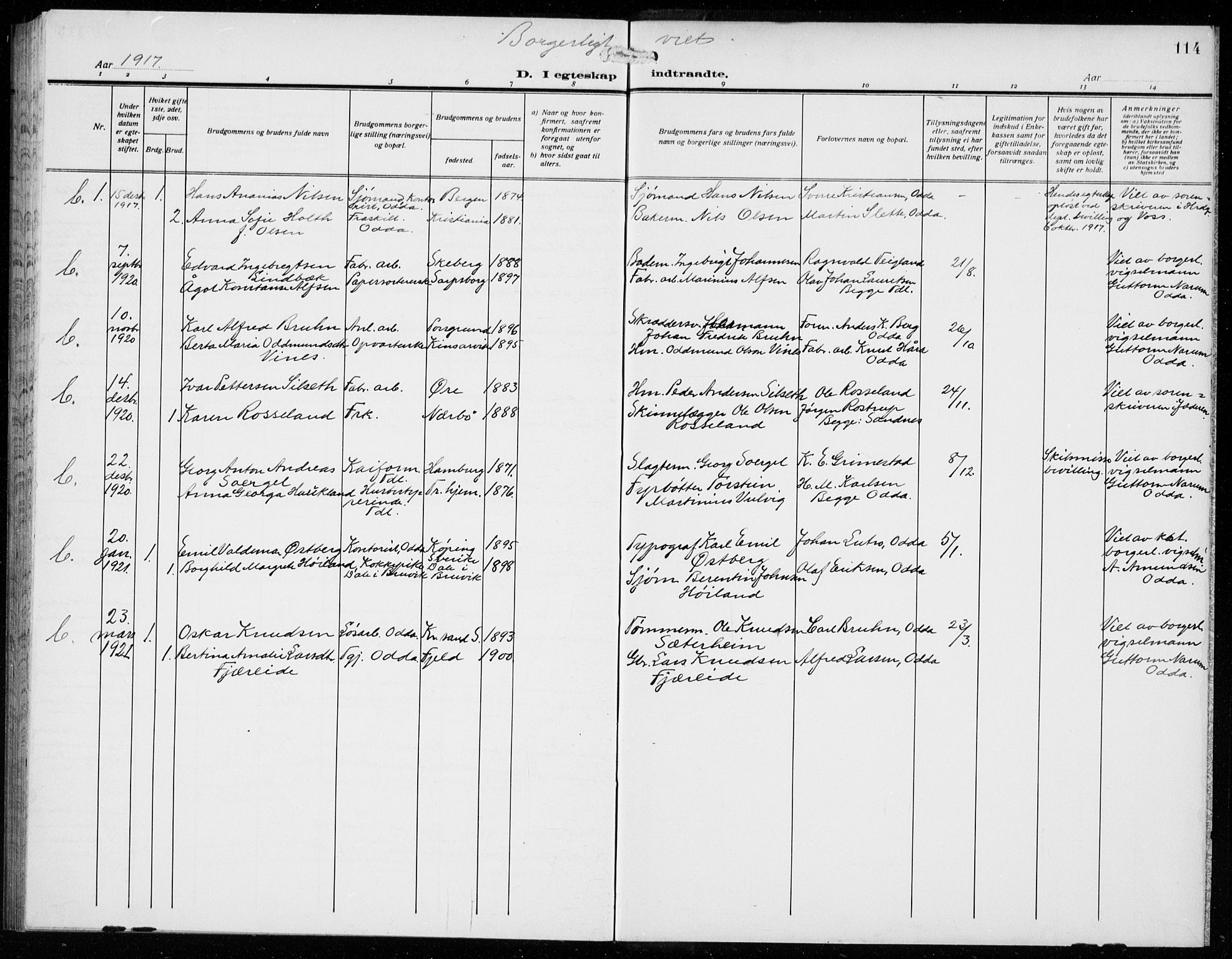 Odda Sokneprestembete, SAB/A-77201/H/Hab: Parish register (copy) no. D 2, 1915-1940, p. 114