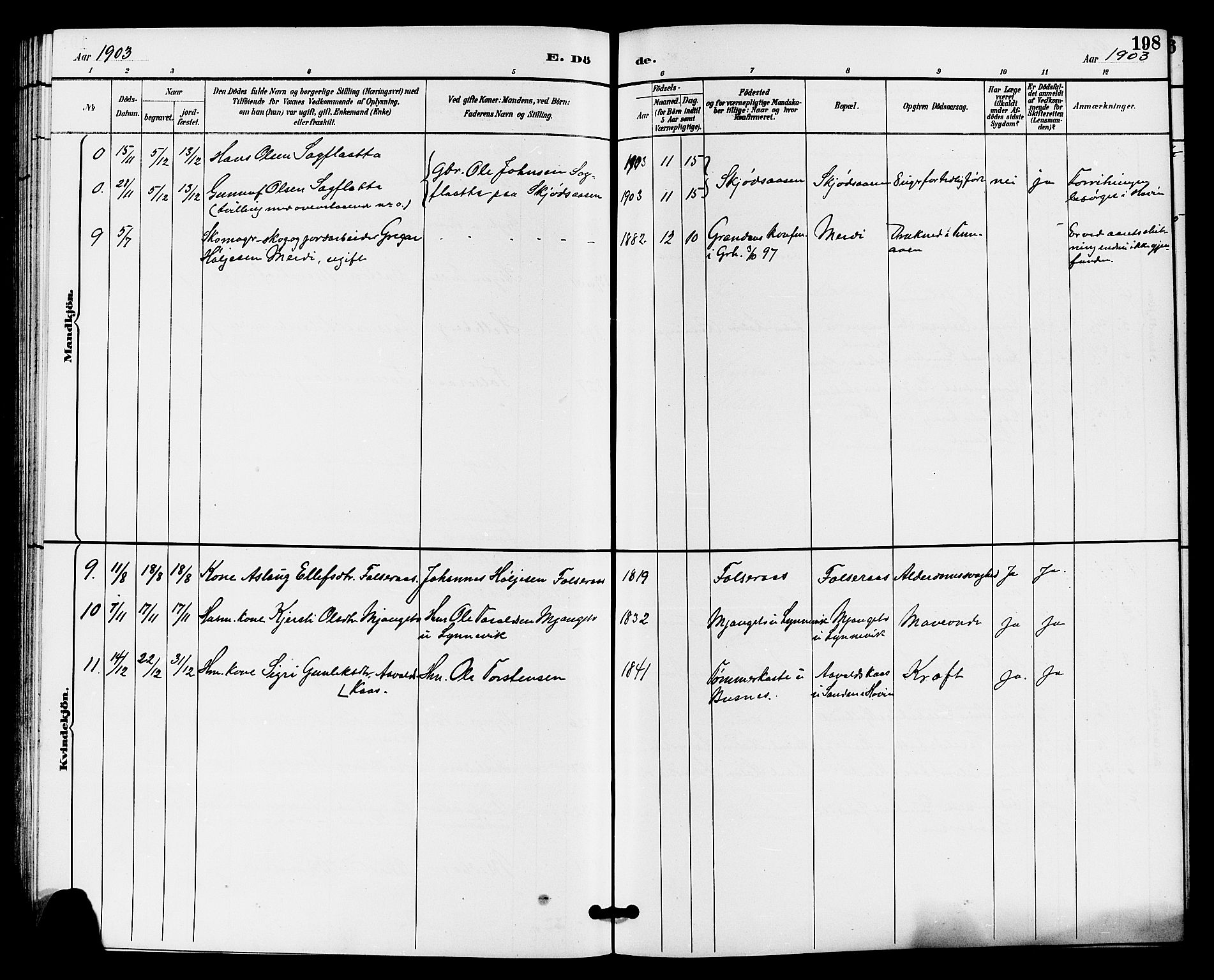 Gransherad kirkebøker, AV/SAKO-A-267/G/Ga/L0003: Parish register (copy) no. I 3, 1887-1915, p. 198