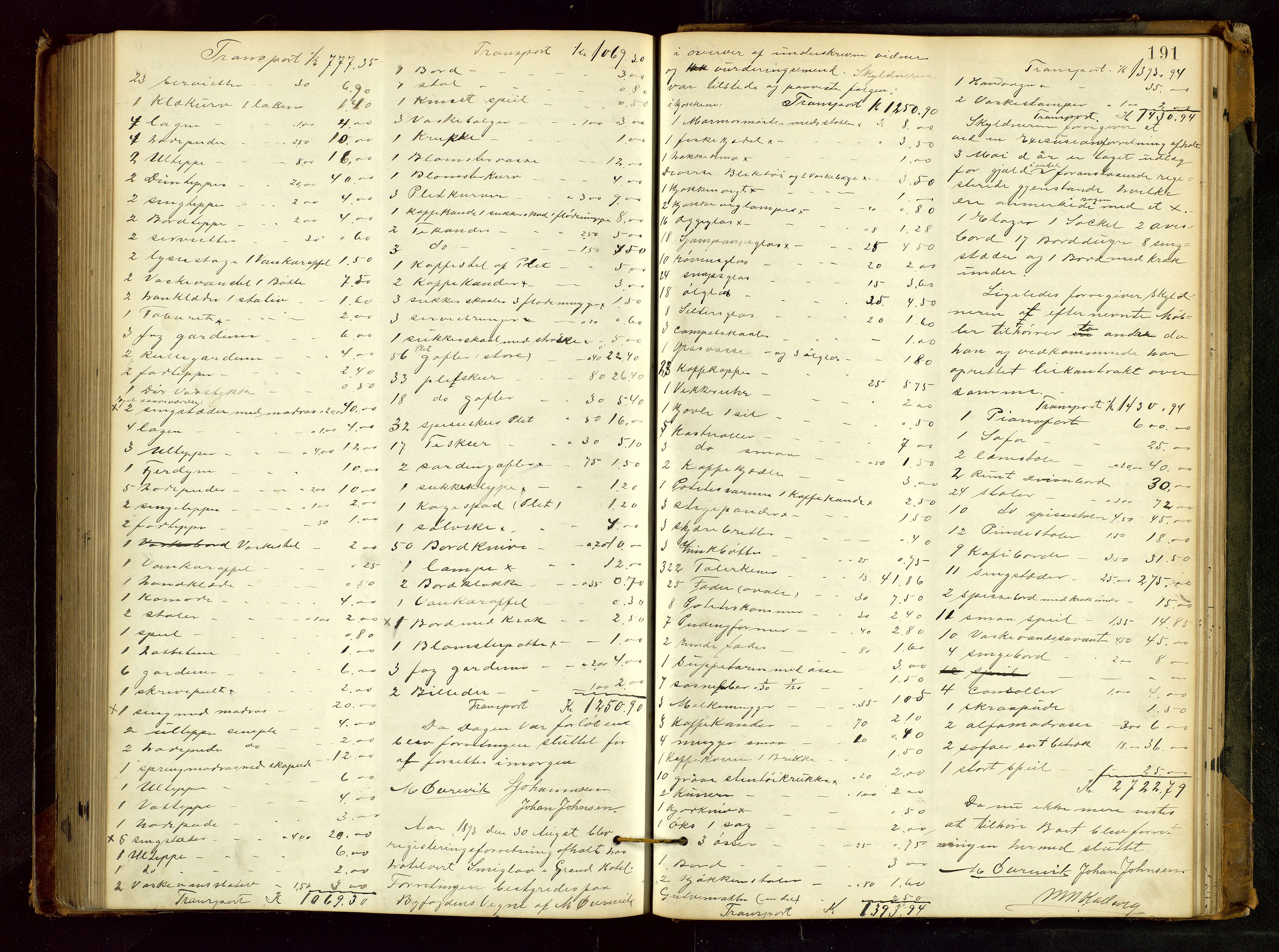 Haugesund tingrett, AV/SAST-A-101415/01/IV/IVB/L0002: Skifteregistreringsprotokoll, med register, 1879-1898, p. 190b-191a