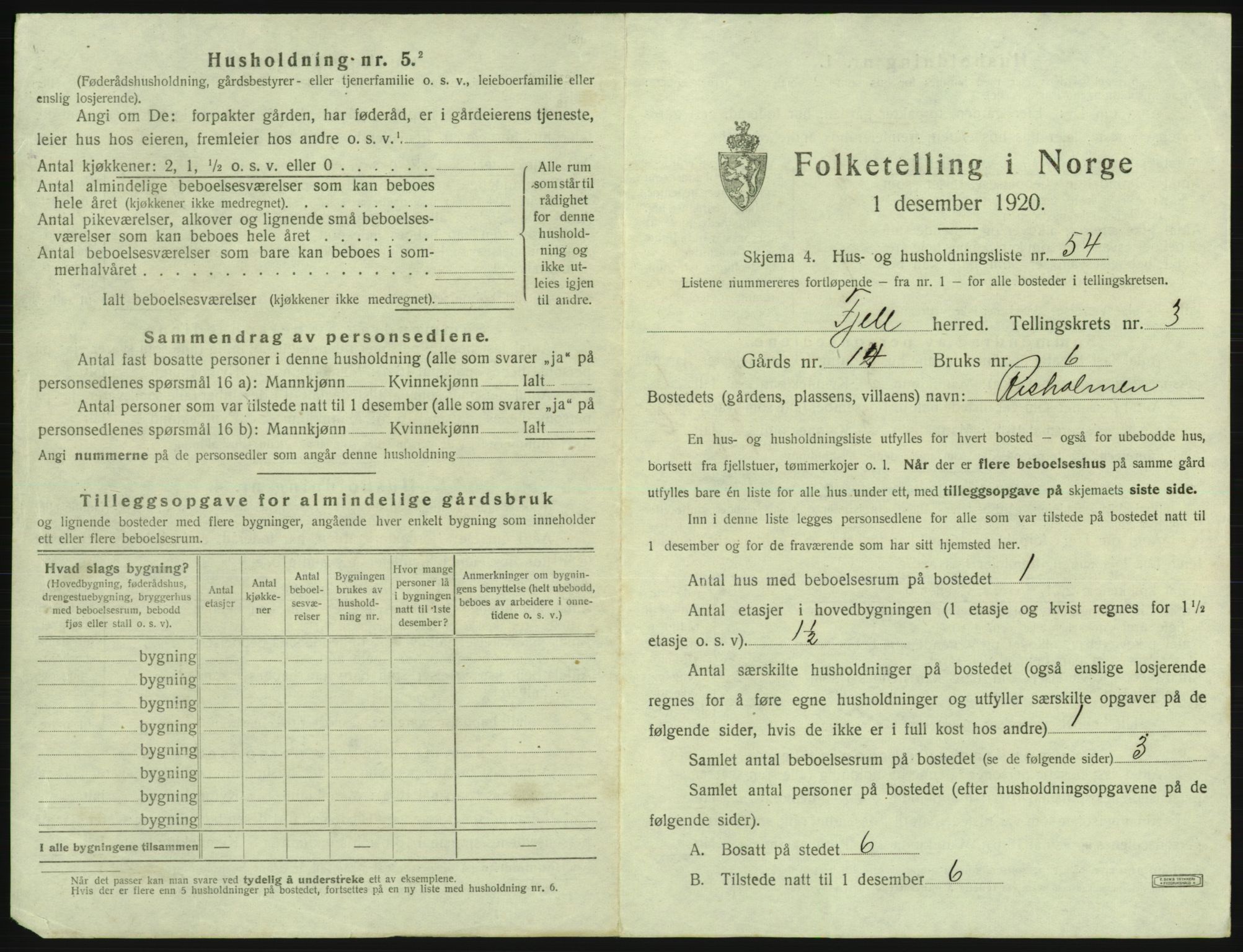 SAB, 1920 census for Fjell, 1920, p. 393