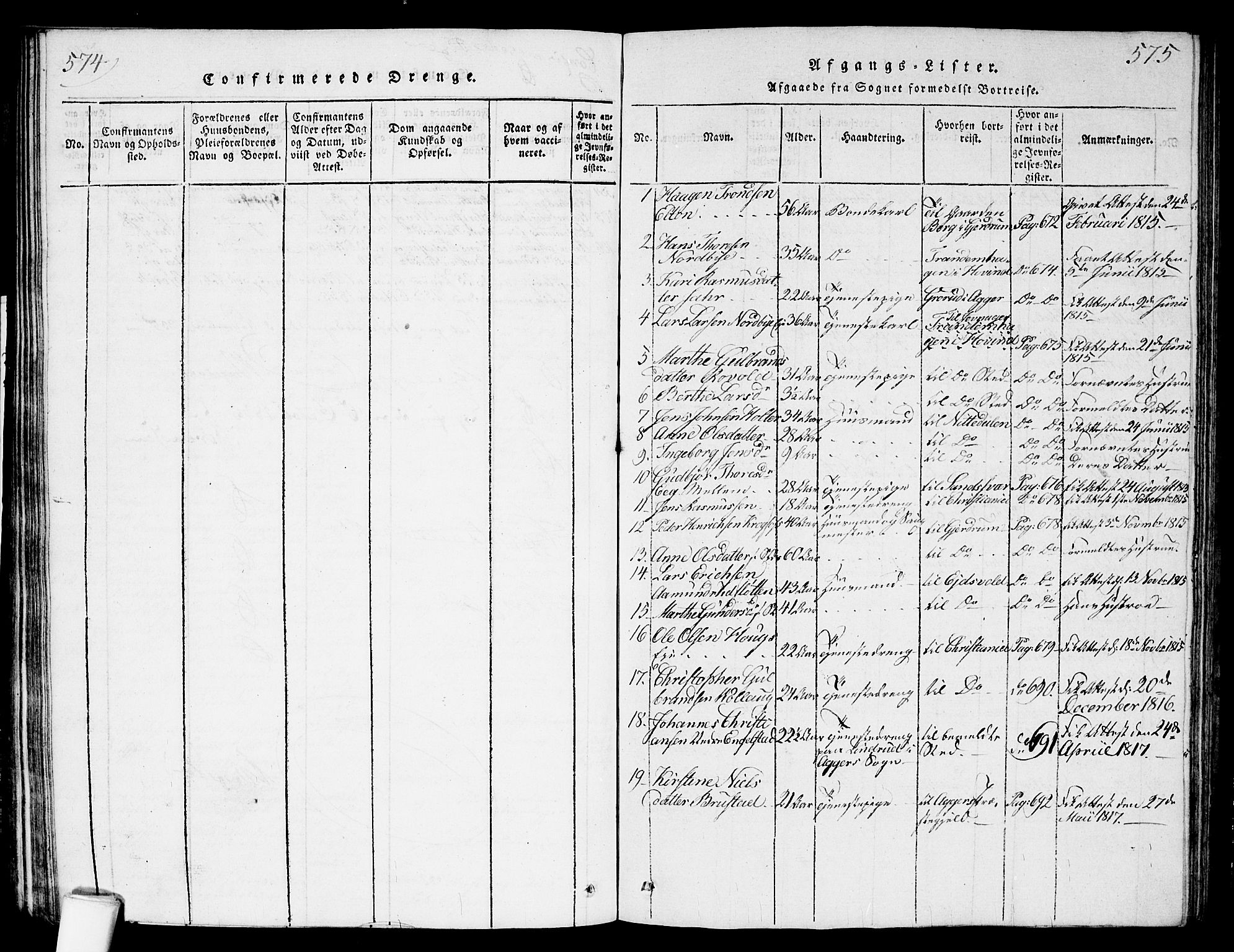 Nannestad prestekontor Kirkebøker, SAO/A-10414a/G/Ga/L0001: Parish register (copy) no. I 1, 1815-1839, p. 574-575