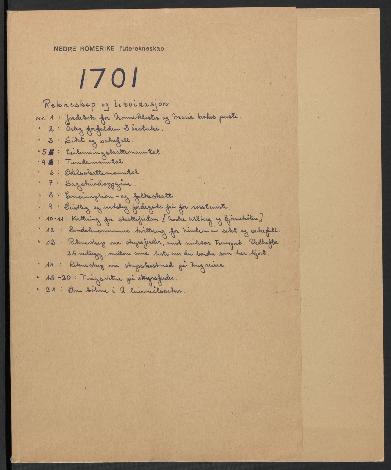 Rentekammeret inntil 1814, Reviderte regnskaper, Fogderegnskap, AV/RA-EA-4092/R11/L0584: Fogderegnskap Nedre Romerike, 1701, p. 2
