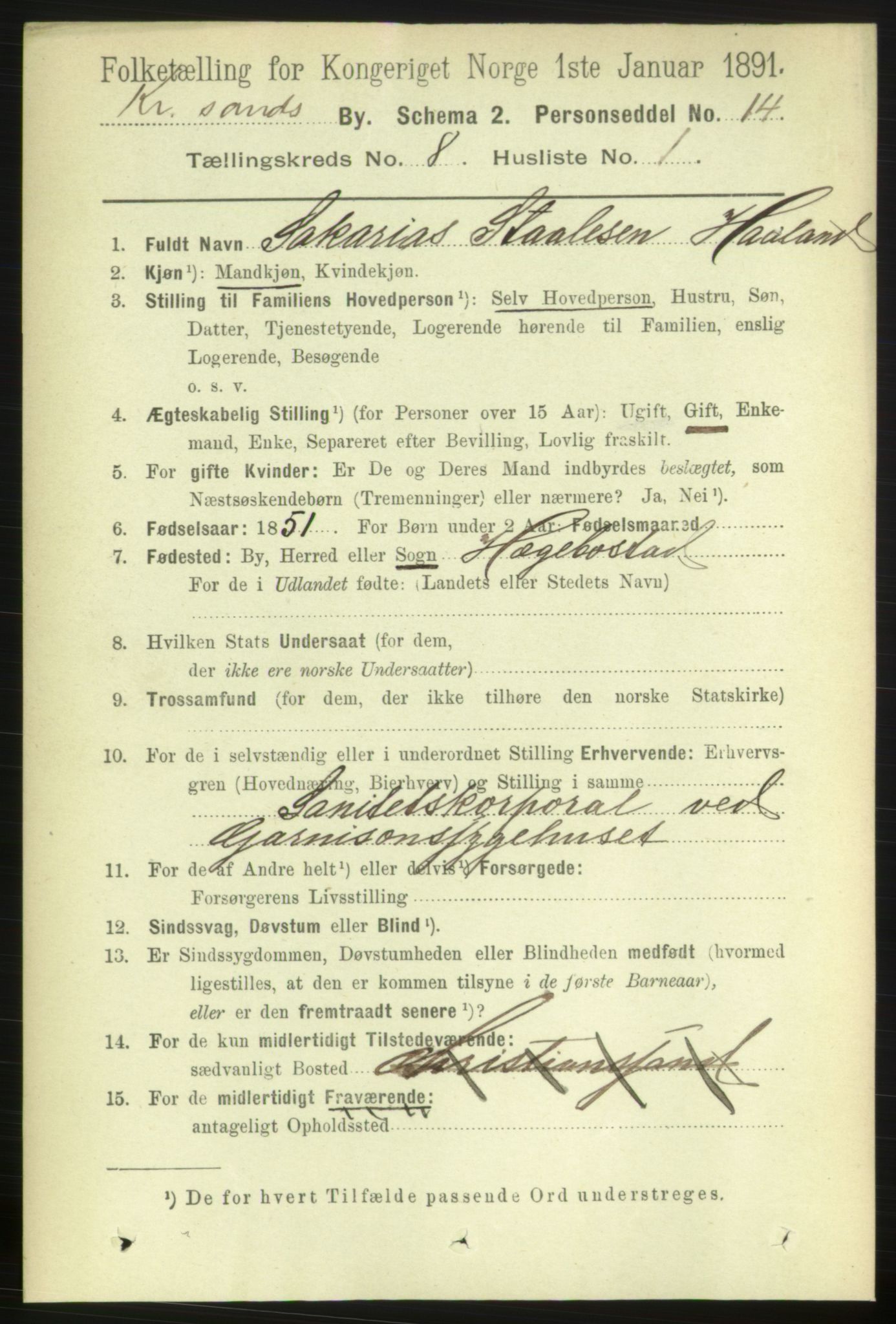 RA, 1891 census for 1001 Kristiansand, 1891, p. 4801