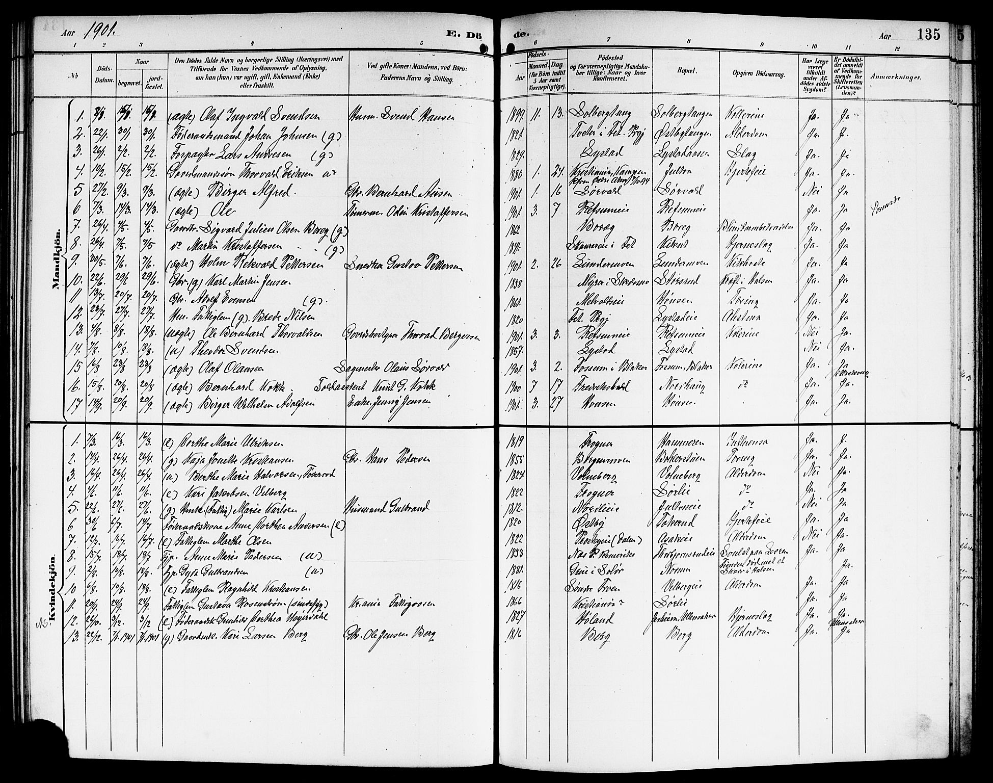 Sørum prestekontor Kirkebøker, SAO/A-10303/G/Ga/L0006: Parish register (copy) no. I 6, 1894-1906, p. 135