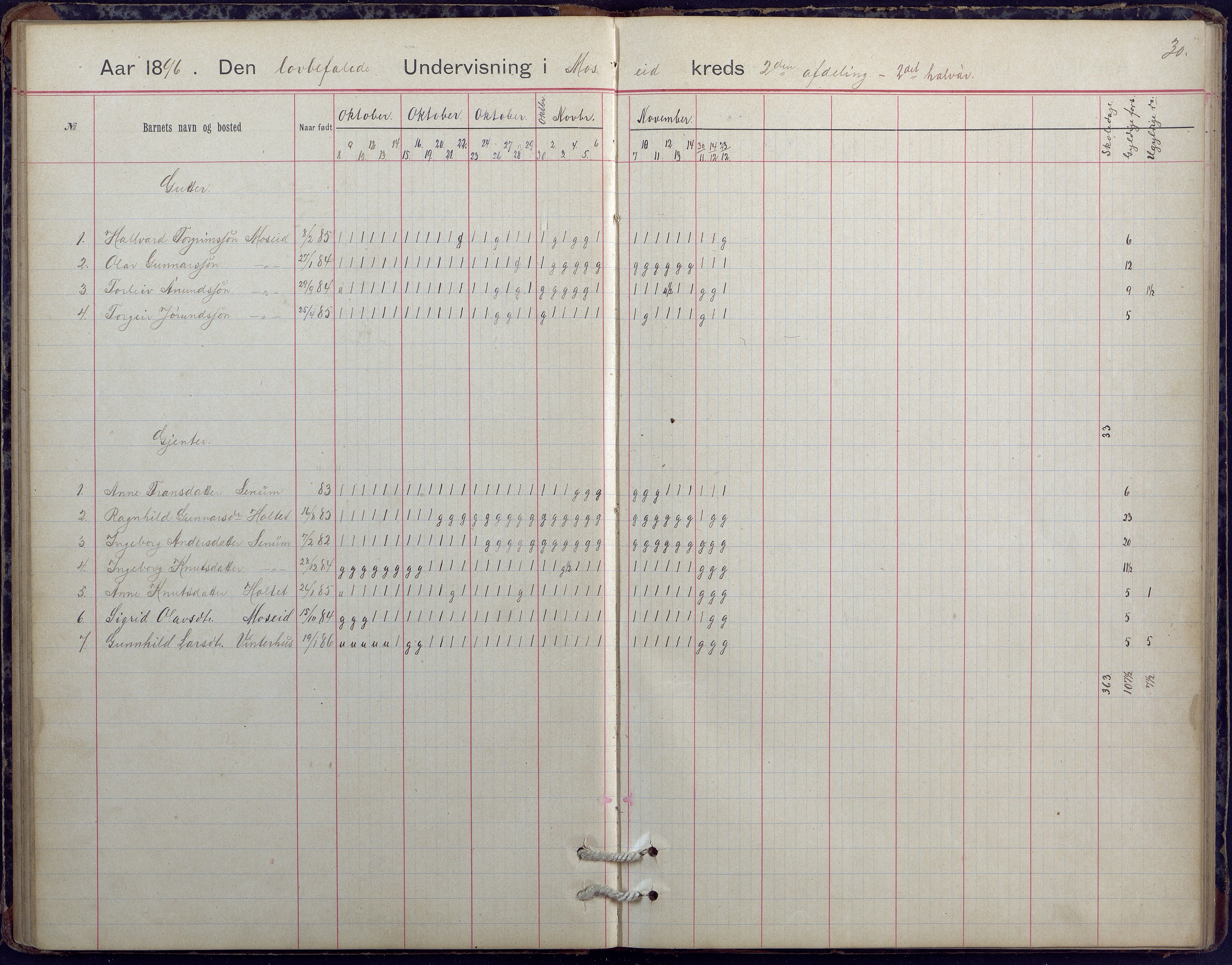 Hornnes kommune, Moi, Moseid, Kjetså skolekretser, AAKS/KA0936-550e/F1/L0005: Dagbok. Moseid, Moi, 1892-1908, p. 30