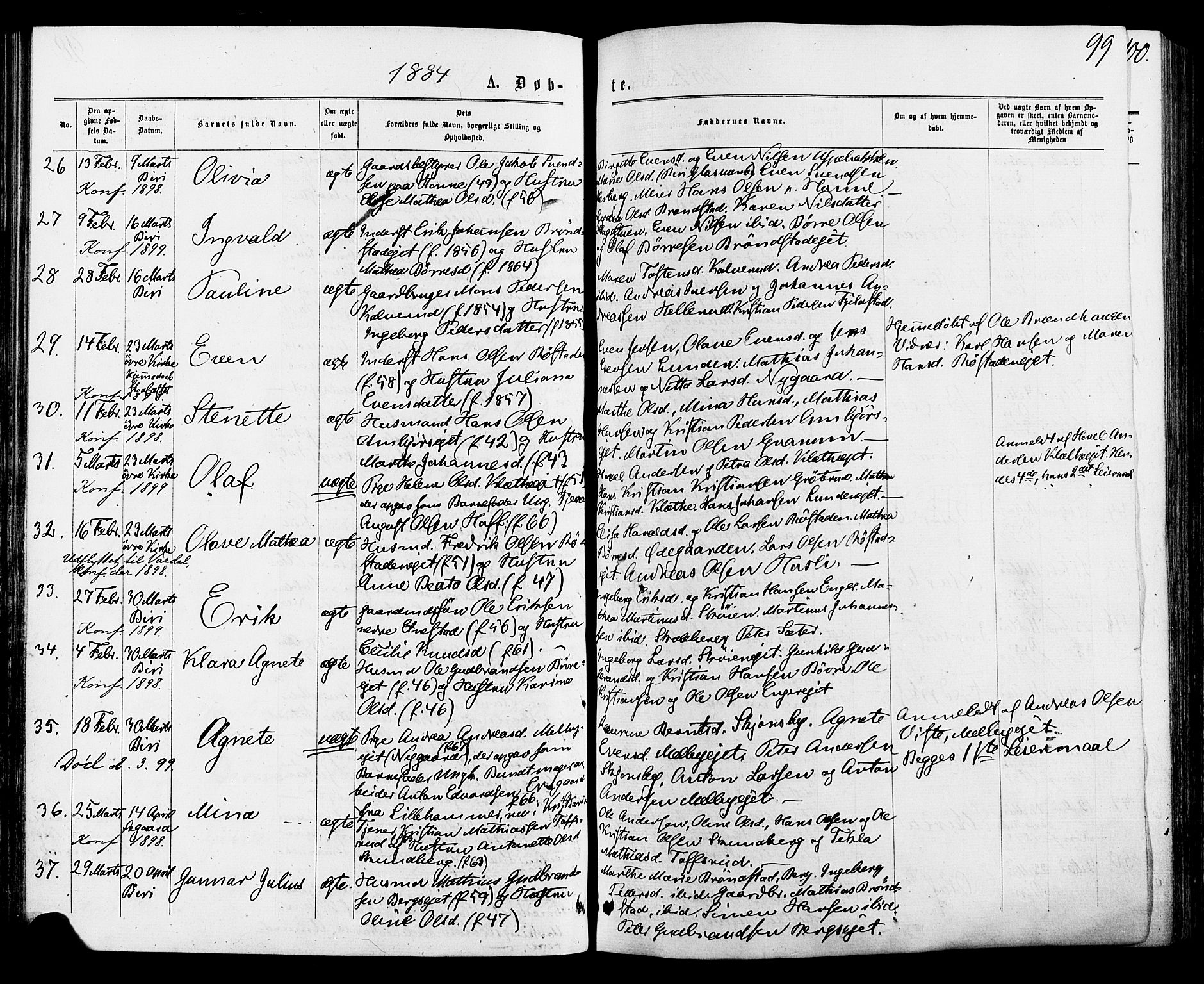 Biri prestekontor, AV/SAH-PREST-096/H/Ha/Haa/L0006: Parish register (official) no. 6, 1877-1886, p. 99