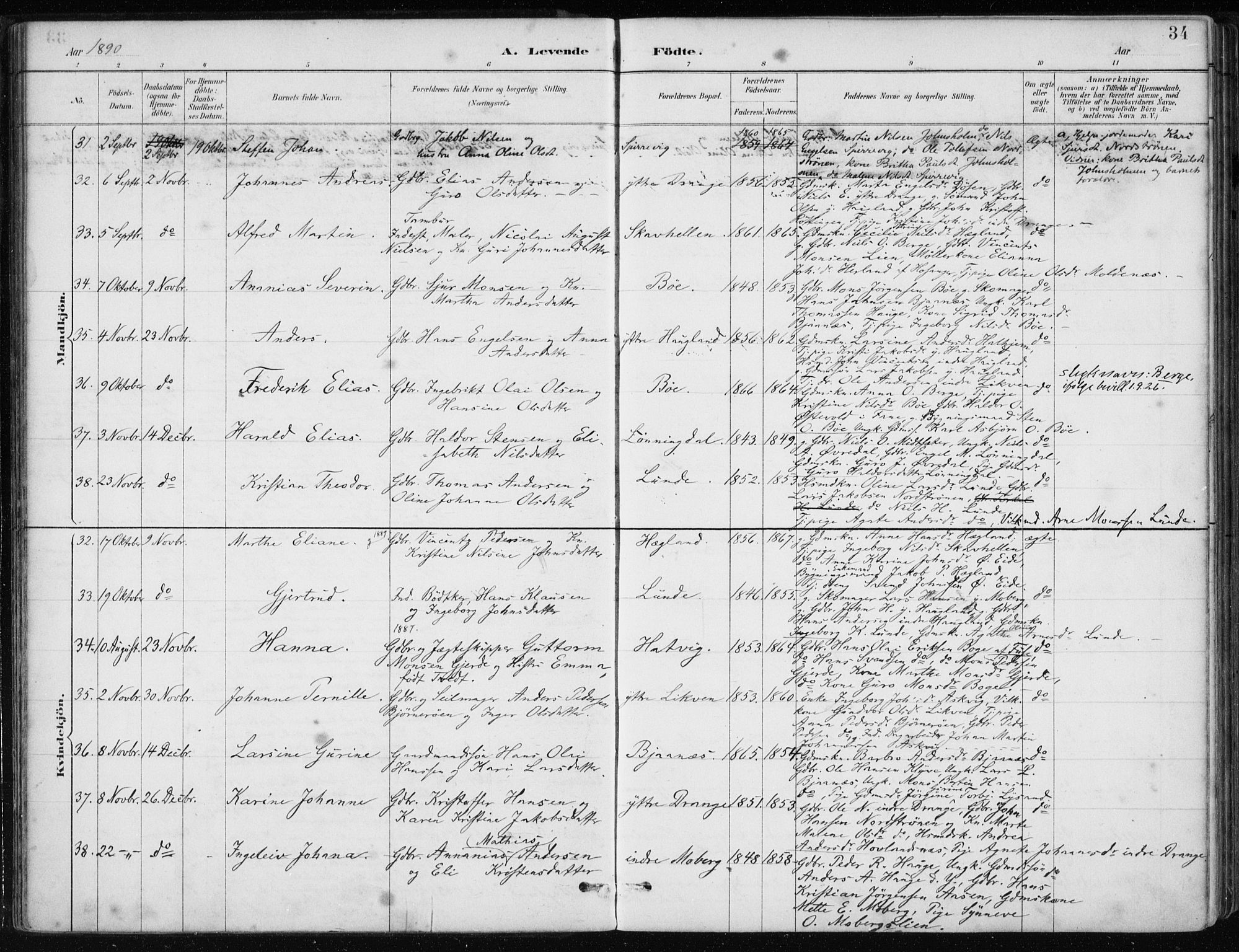 Os sokneprestembete, SAB/A-99929: Parish register (official) no. B 1, 1885-1902, p. 34