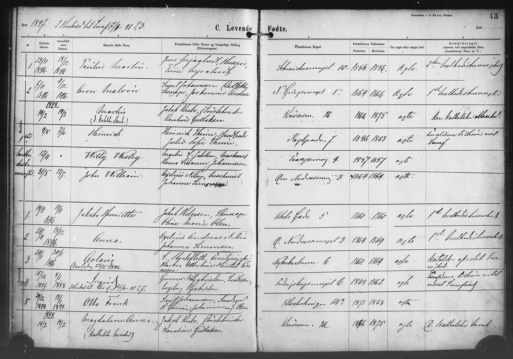 Nykirken Sokneprestembete, SAB/A-77101/H/Haa/L0054: Parish register (official) no. H 3, 1897-1943, p. 43