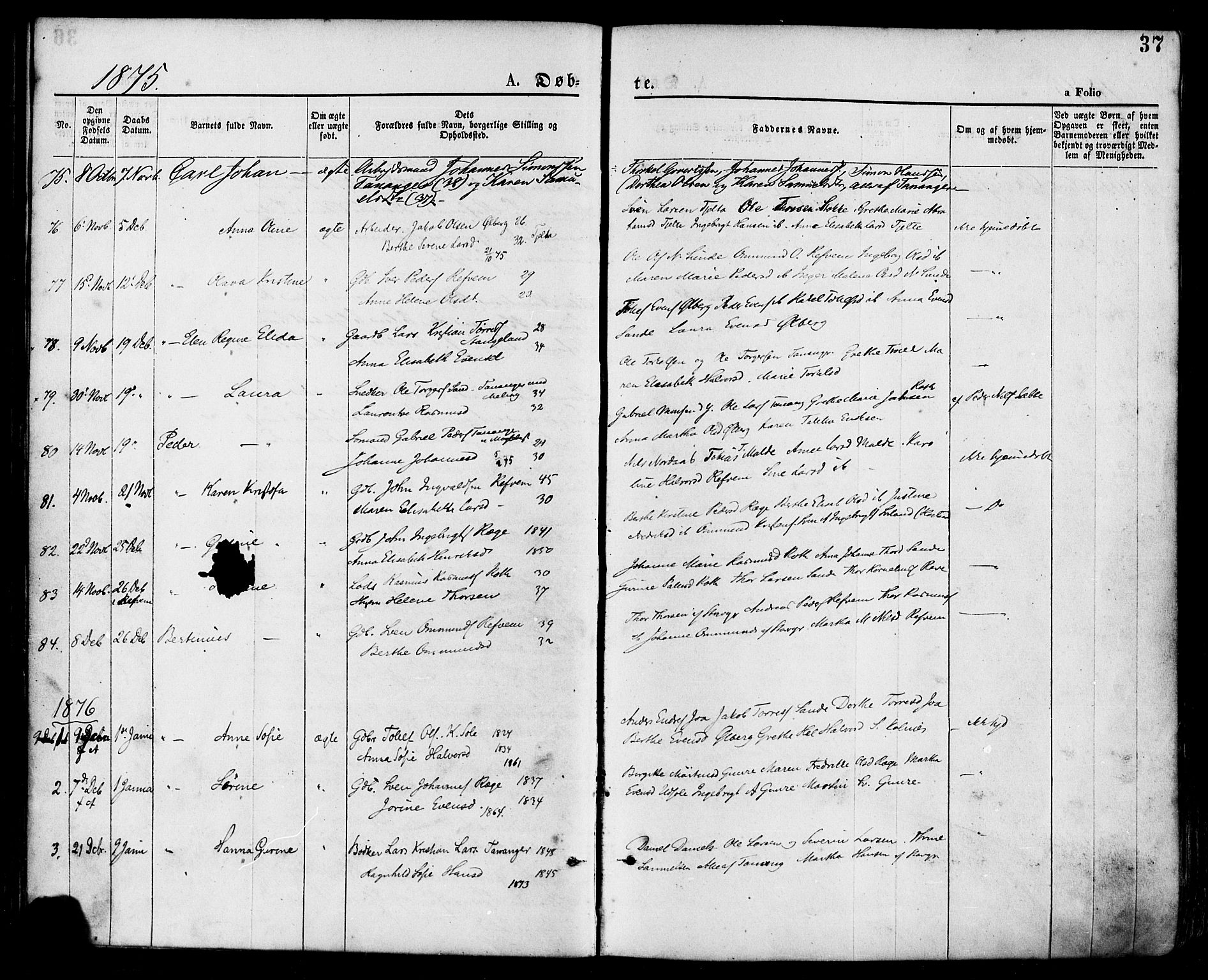 Håland sokneprestkontor, SAST/A-101802/001/30BA/L0009: Parish register (official) no. A 8, 1871-1882, p. 37