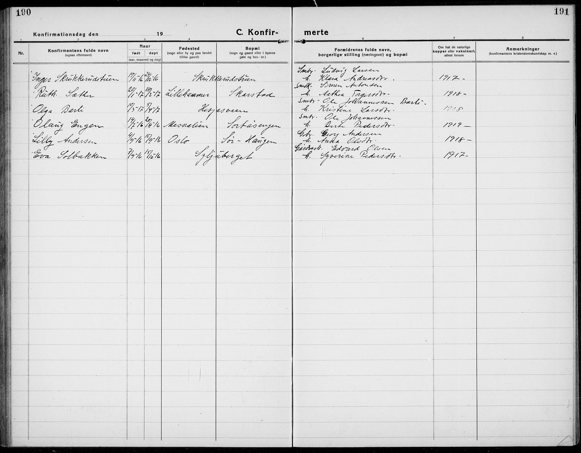 Brøttum prestekontor, AV/SAH-PREST-016/L/La/L0001: Parish register (copy) no. 1, 1921-1941, p. 190-191