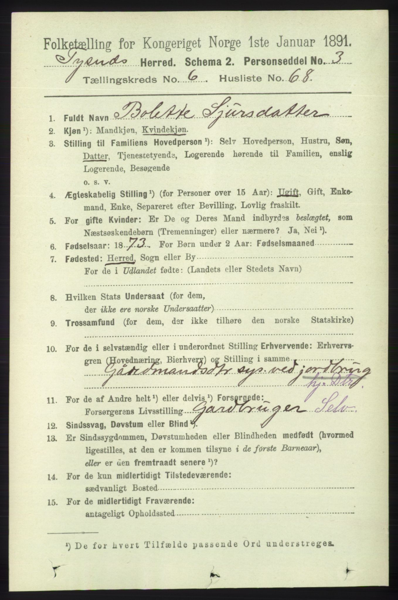 RA, 1891 census for 1223 Tysnes, 1891, p. 2751