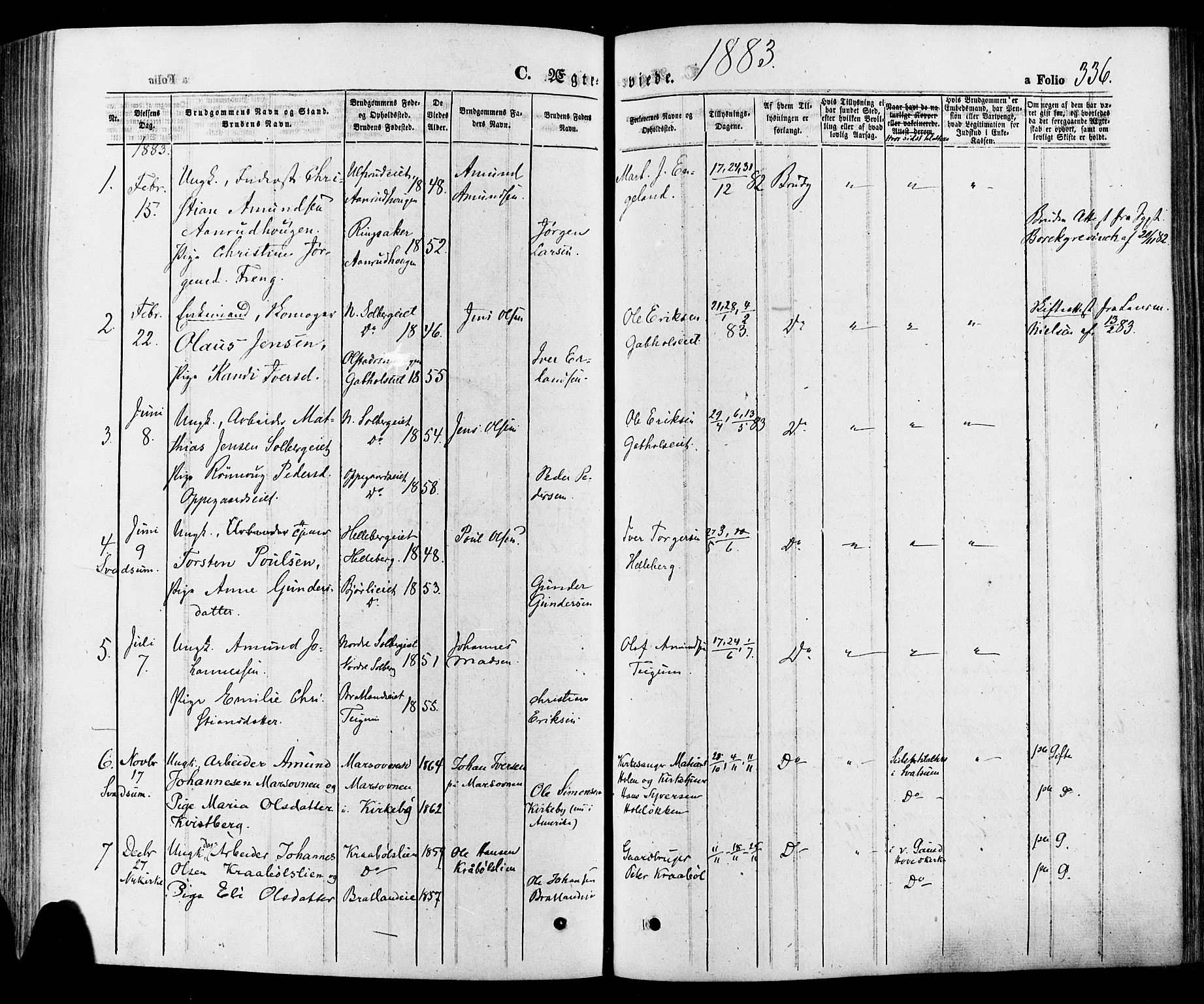 Gausdal prestekontor, SAH/PREST-090/H/Ha/Haa/L0010: Parish register (official) no. 10, 1867-1886, p. 336