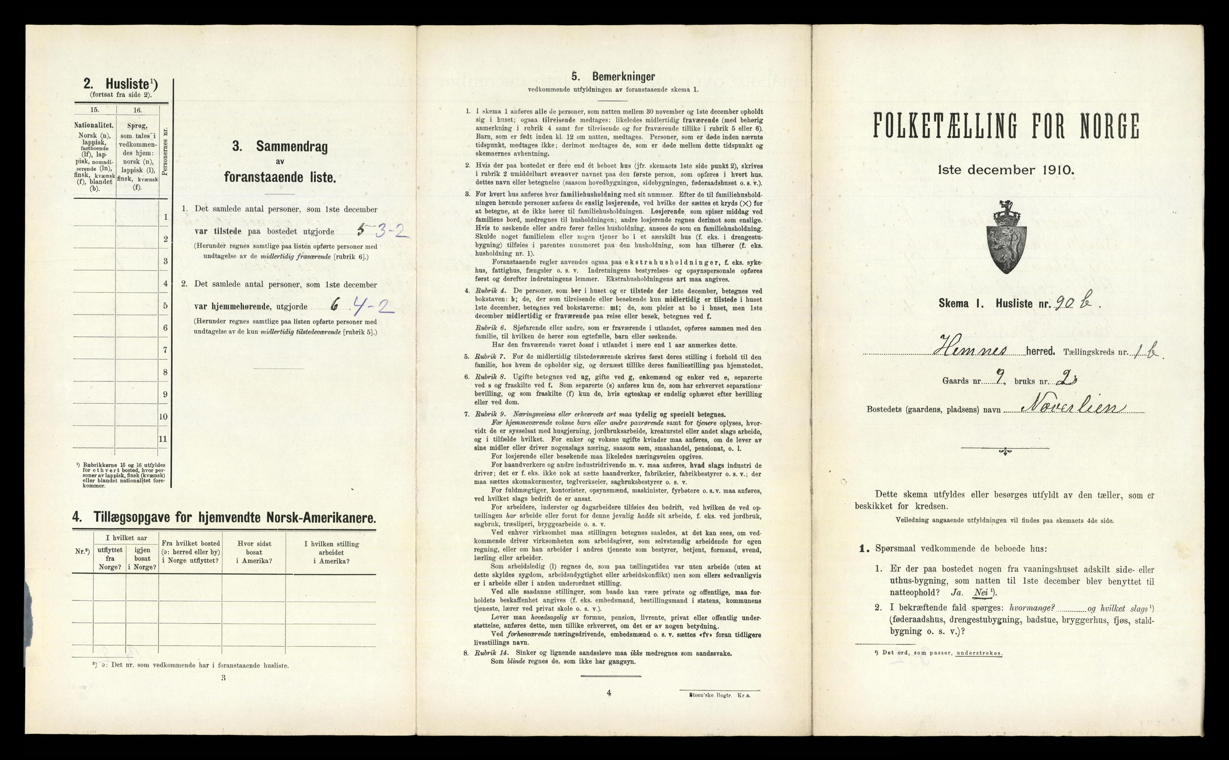 RA, 1910 census for Hemnes, 1910, p. 618