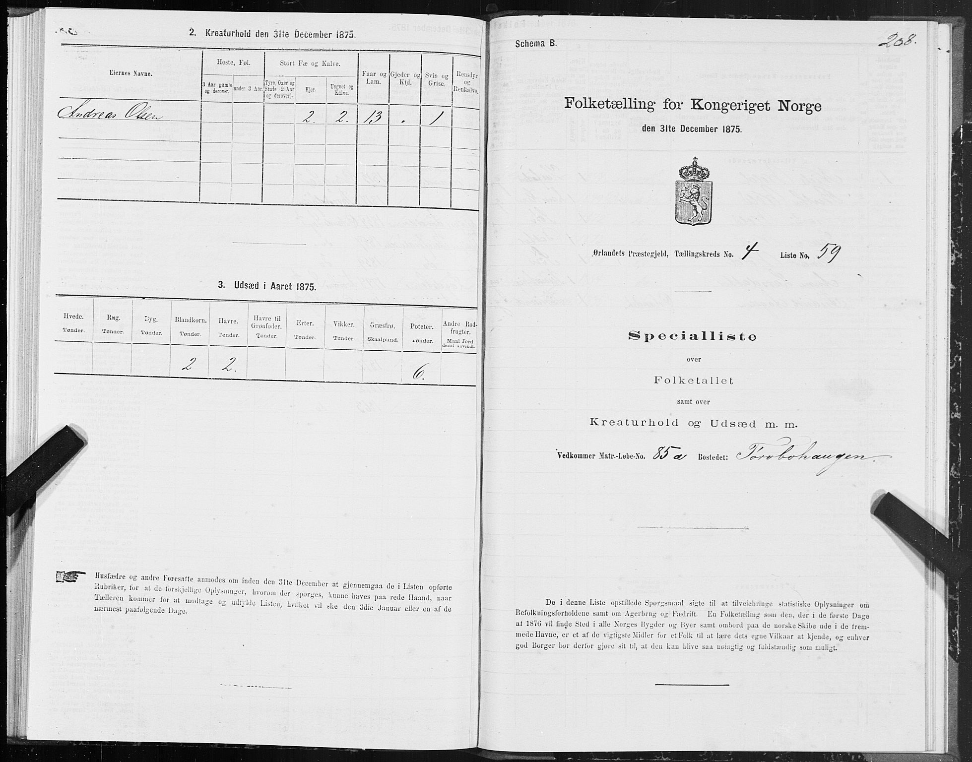 SAT, 1875 census for 1621P Ørland, 1875, p. 2208