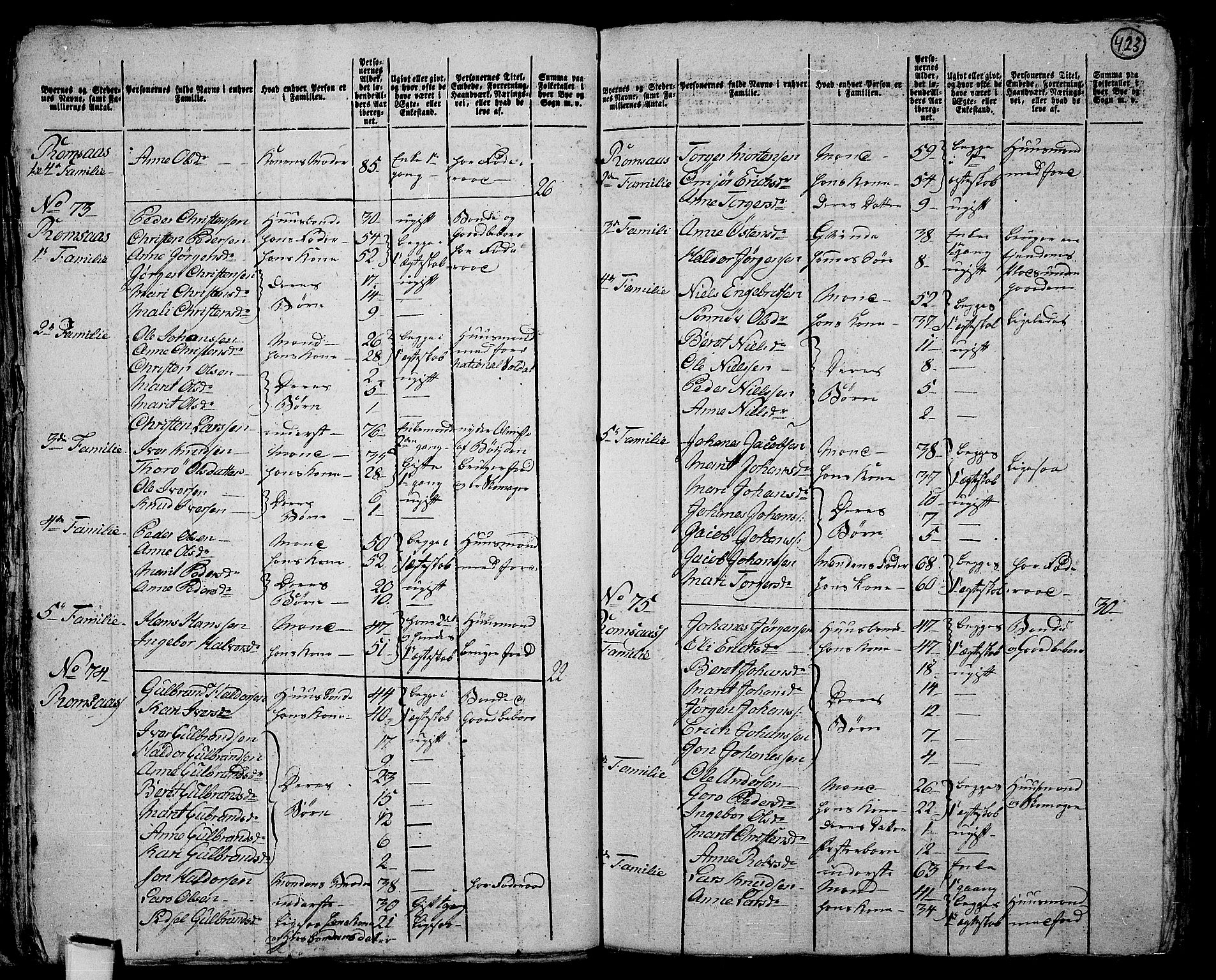 RA, 1801 census for 0520P Ringebu, 1801, p. 422b-423a