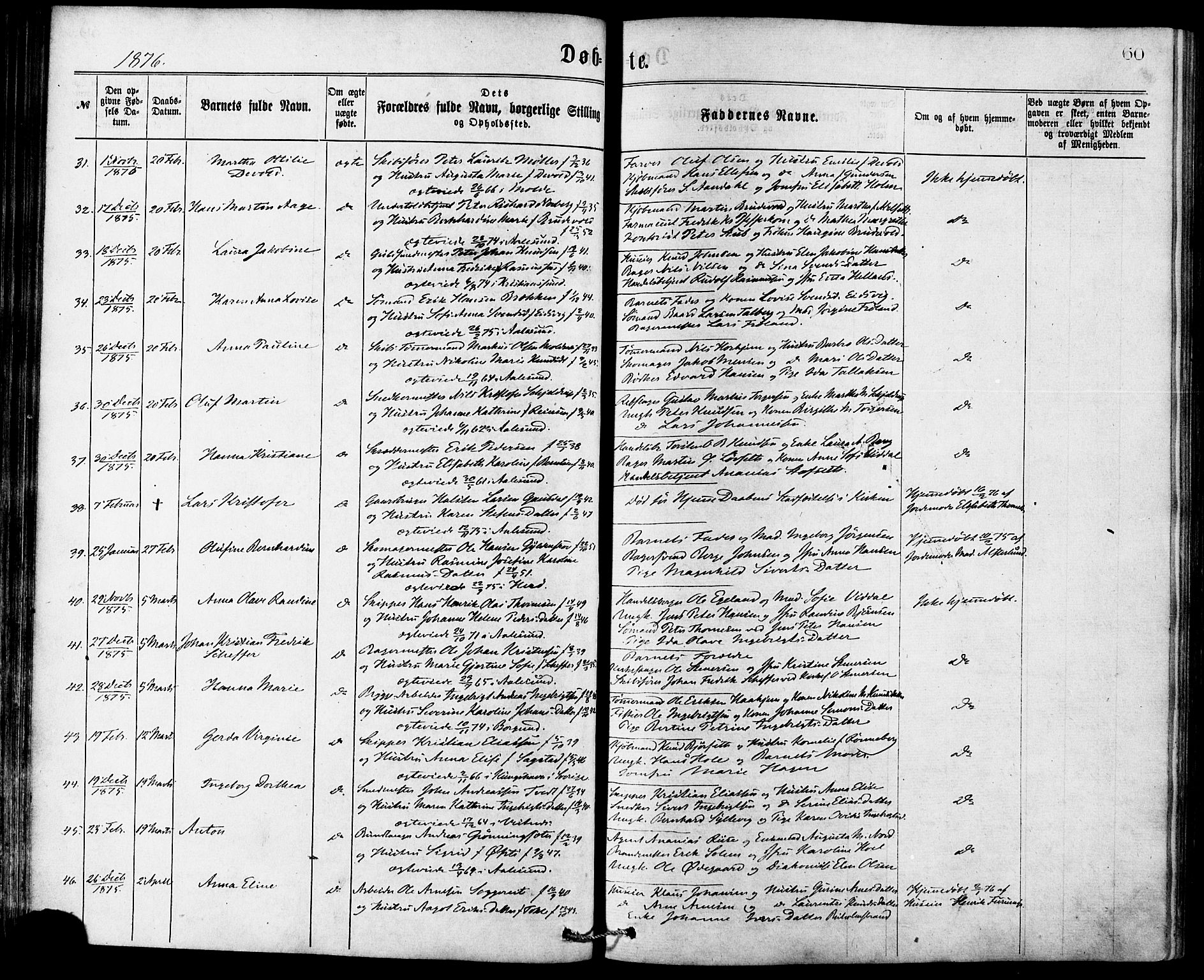 Ministerialprotokoller, klokkerbøker og fødselsregistre - Møre og Romsdal, SAT/A-1454/529/L0453: Parish register (official) no. 529A03, 1872-1877, p. 60