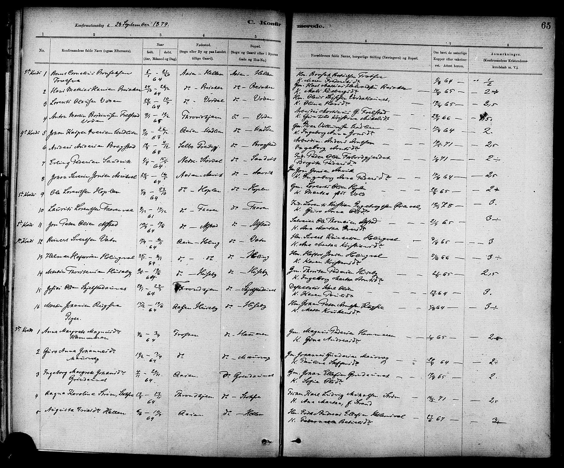 Ministerialprotokoller, klokkerbøker og fødselsregistre - Nord-Trøndelag, SAT/A-1458/714/L0130: Parish register (official) no. 714A01, 1878-1895, p. 65