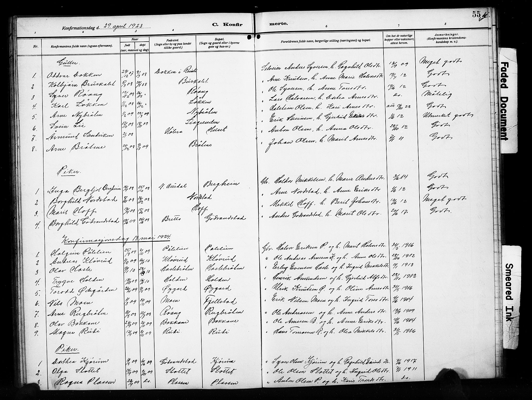 Sør-Aurdal prestekontor, SAH/PREST-128/H/Ha/Hab/L0010: Parish register (copy) no. 10, 1894-1929, p. 55