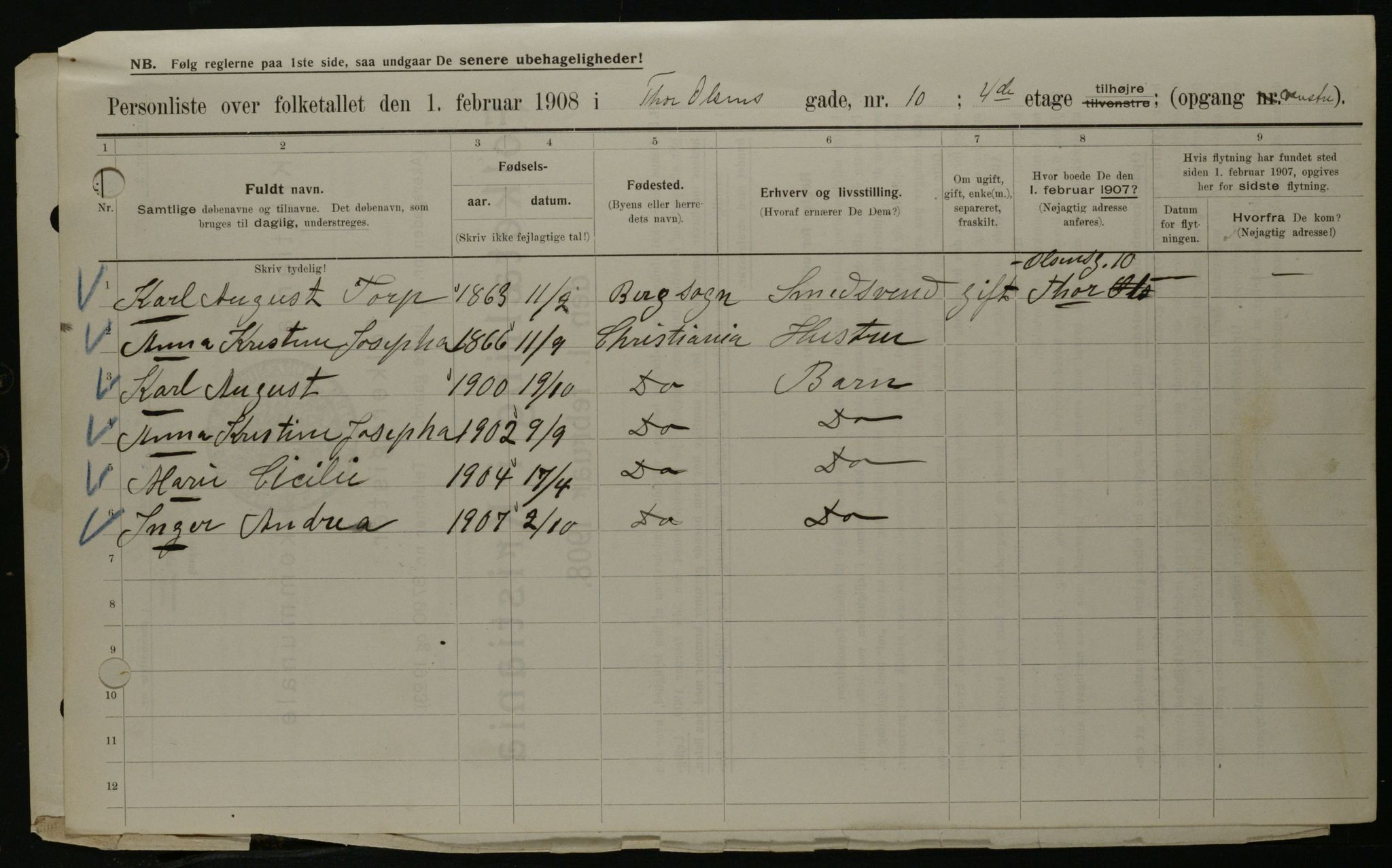 OBA, Municipal Census 1908 for Kristiania, 1908, p. 98455