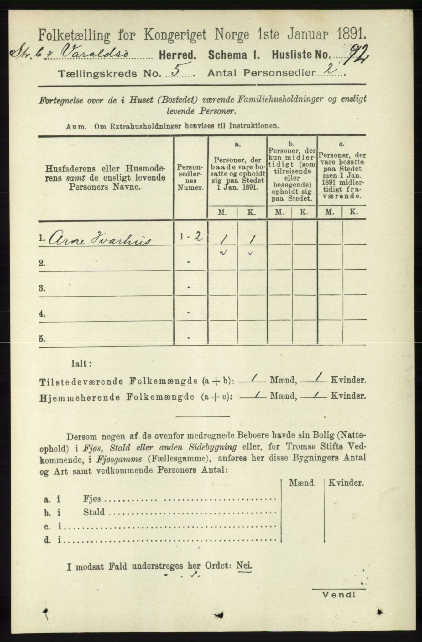 RA, 1891 census for 1226 Strandebarm og Varaldsøy, 1891, p. 1883