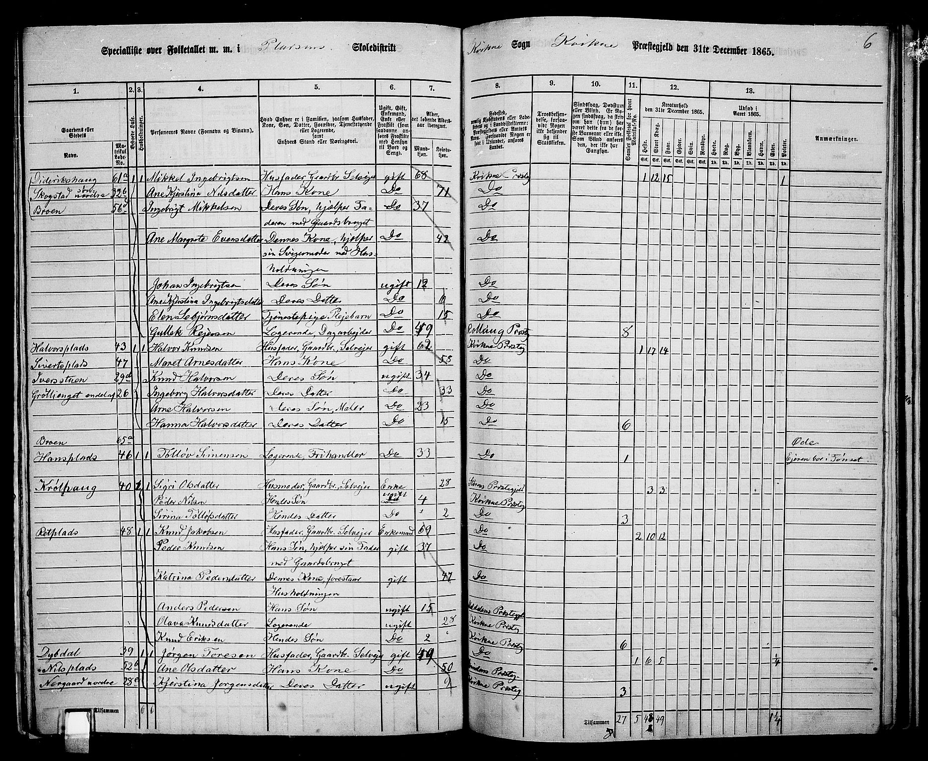 RA, 1865 census for Kvikne, 1865, p. 20