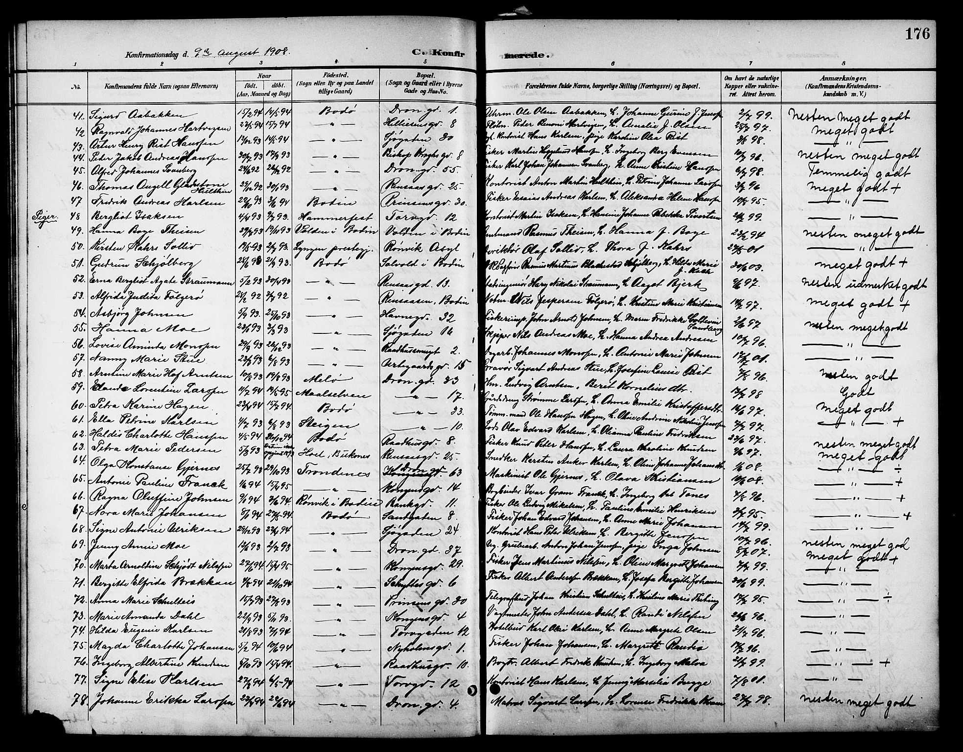 Ministerialprotokoller, klokkerbøker og fødselsregistre - Nordland, SAT/A-1459/801/L0033: Parish register (copy) no. 801C08, 1898-1910, p. 176