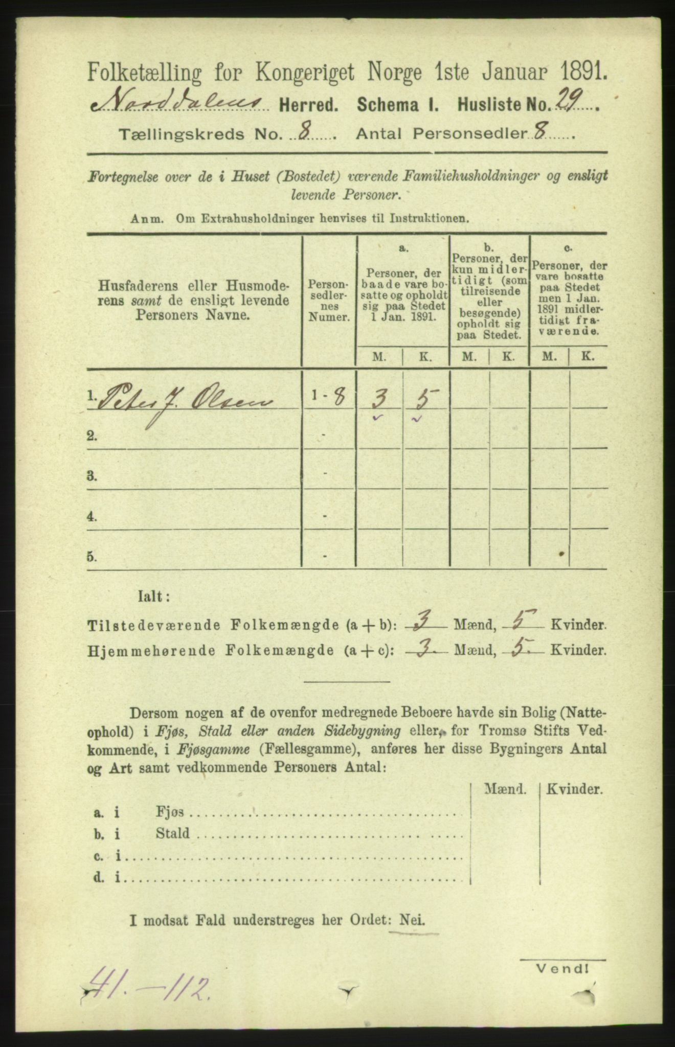 RA, 1891 census for 1524 Norddal, 1891, p. 1543