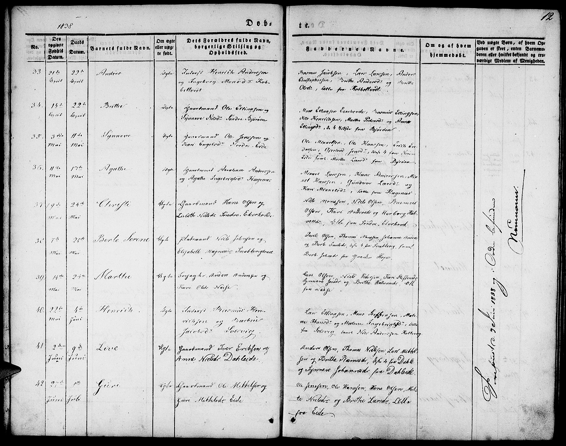 Fjell sokneprestembete, SAB/A-75301/H/Haa: Parish register (official) no. A 1, 1835-1850, p. 12