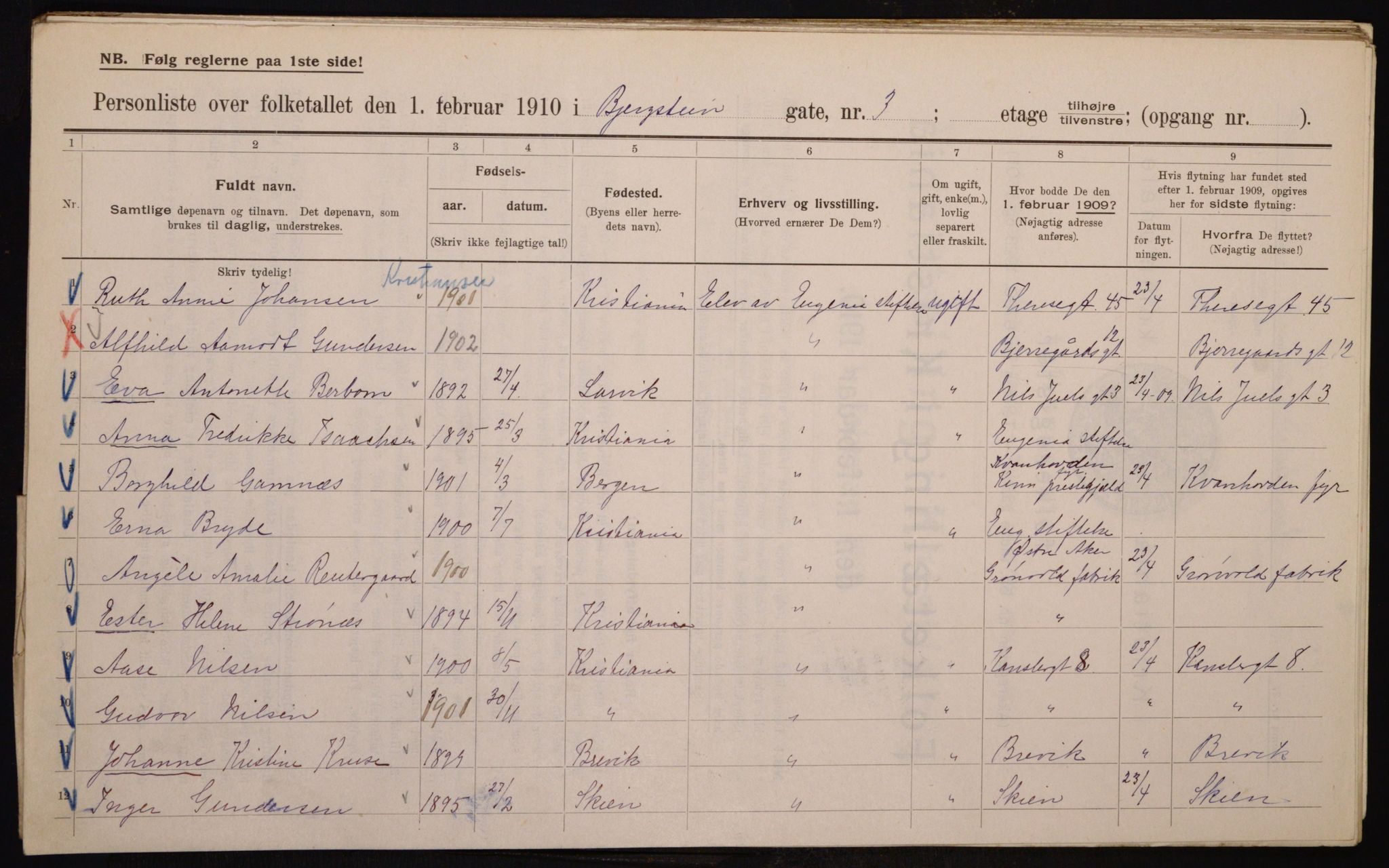 OBA, Municipal Census 1910 for Kristiania, 1910, p. 4185