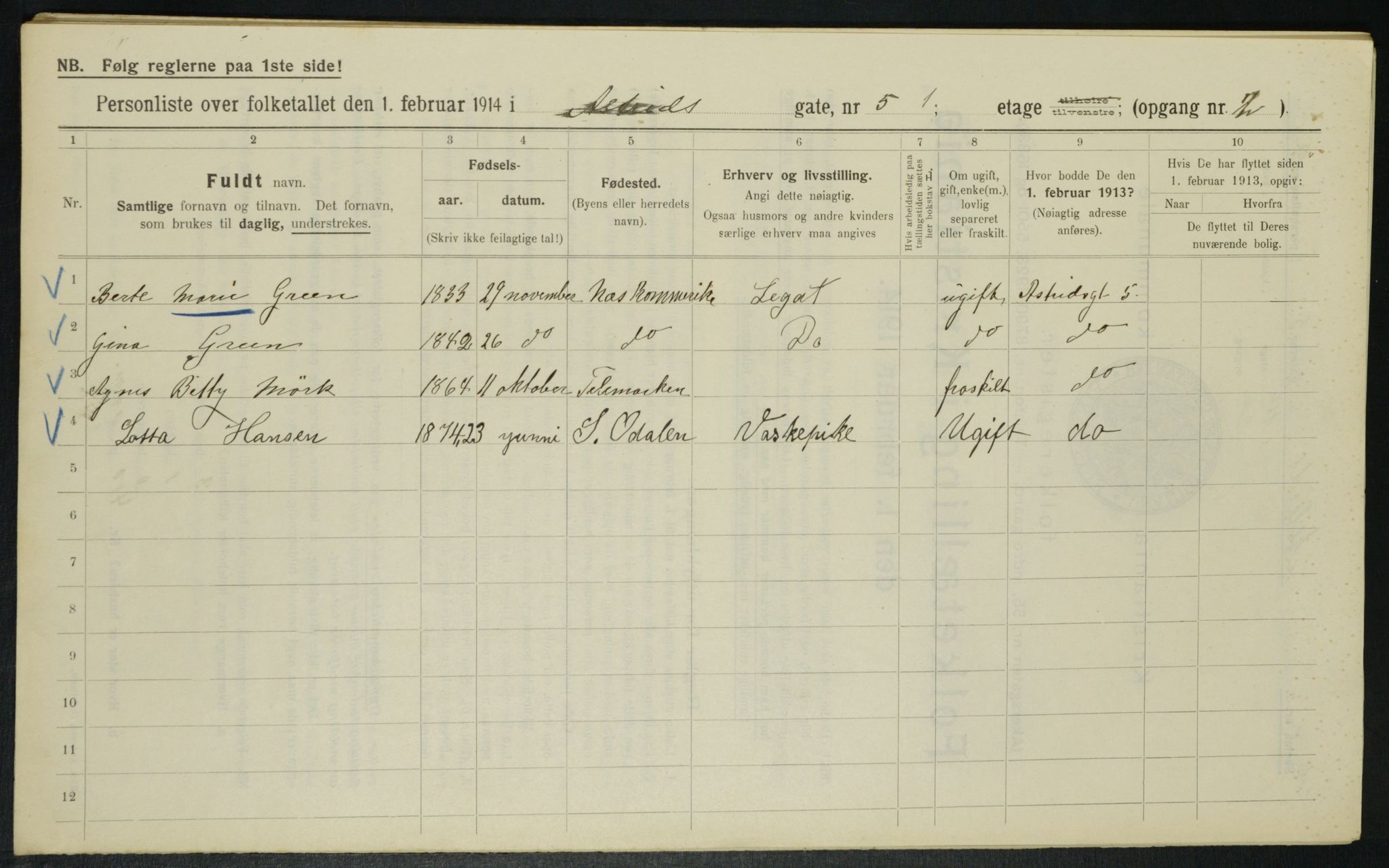 OBA, Municipal Census 1914 for Kristiania, 1914, p. 17316