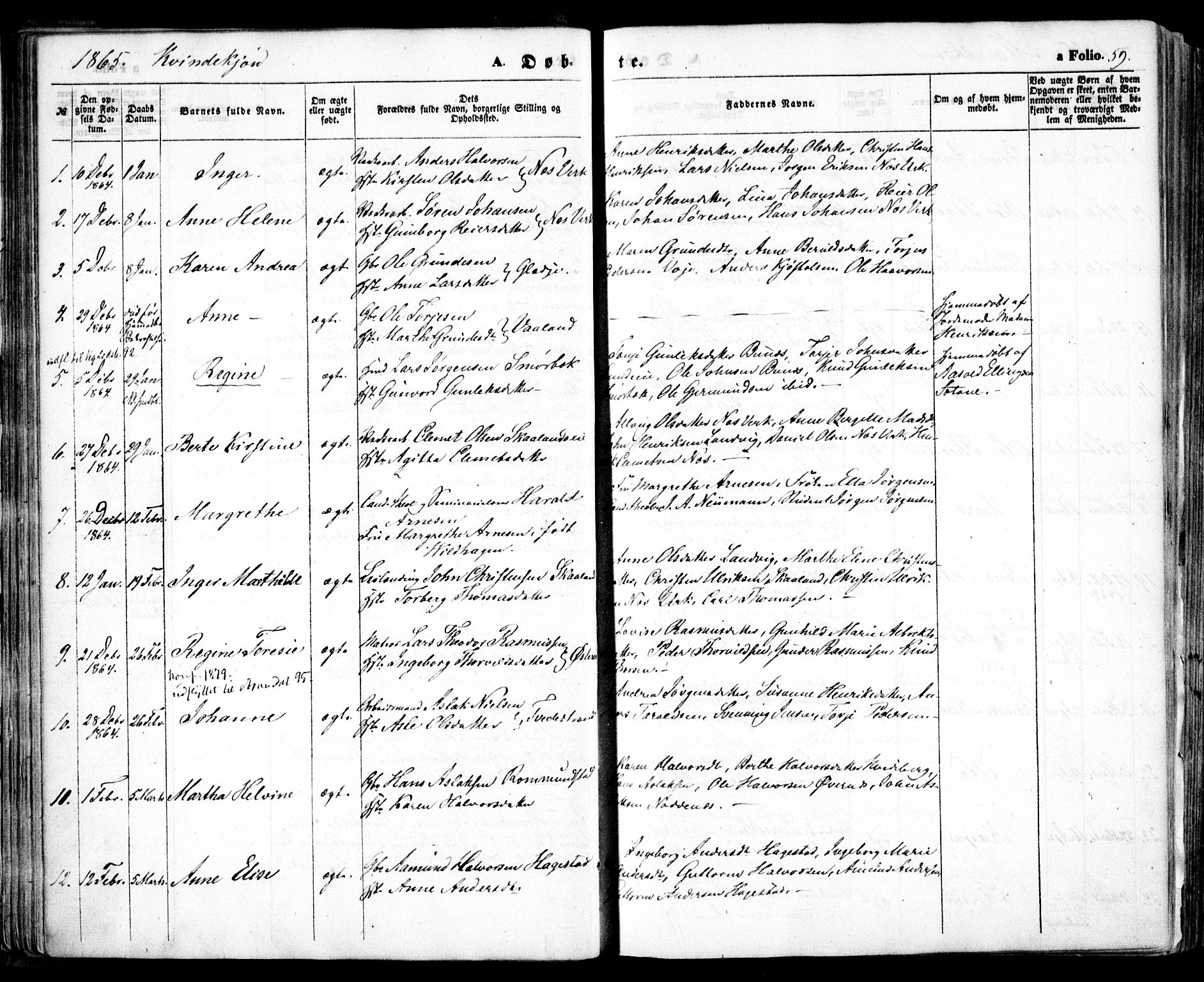 Holt sokneprestkontor, AV/SAK-1111-0021/F/Fa/L0009: Parish register (official) no. A 9, 1861-1871, p. 59