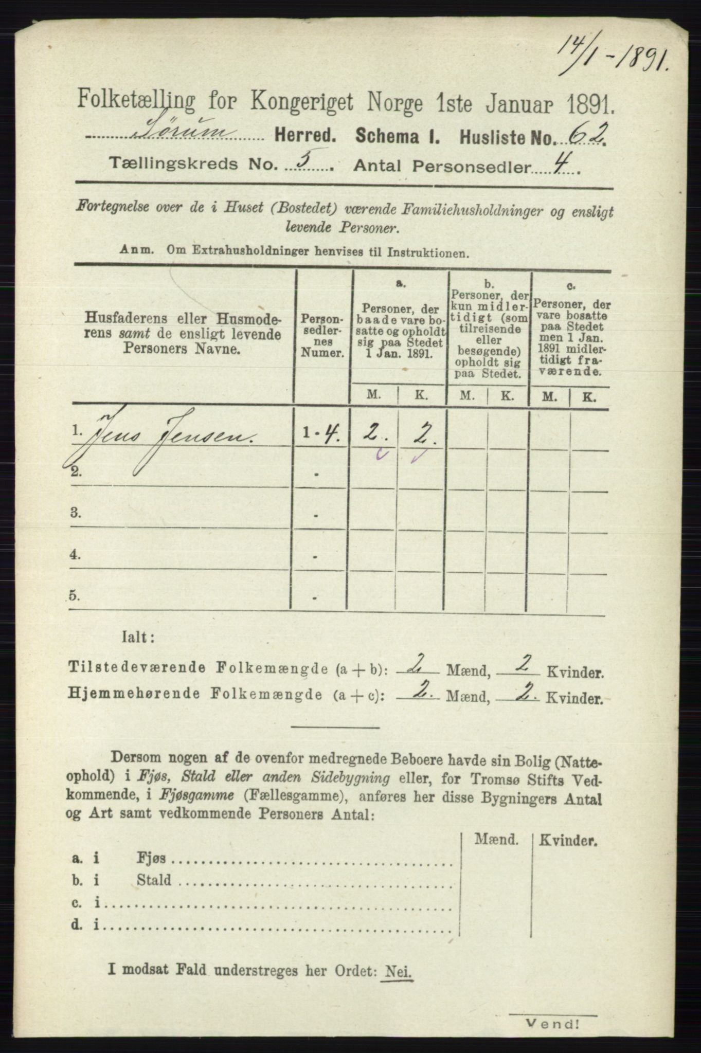 RA, 1891 census for 0226 Sørum, 1891, p. 2307