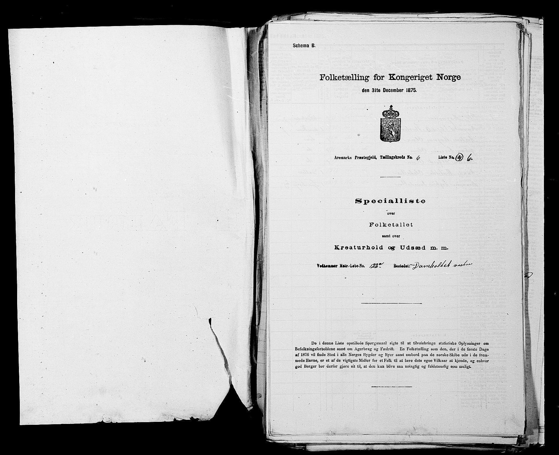 RA, 1875 census for 0118P Aremark, 1875, p. 830