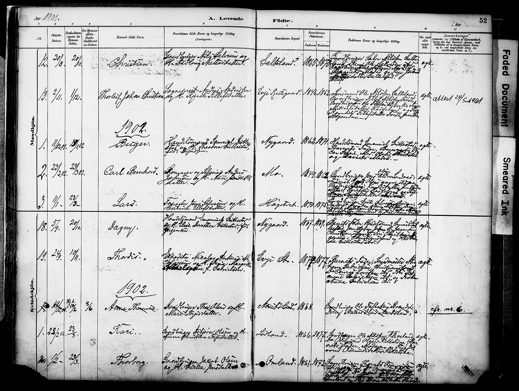 Evje sokneprestkontor, AV/SAK-1111-0008/F/Fa/Faa/L0007: Parish register (official) no. A 7, 1884-1909, p. 52