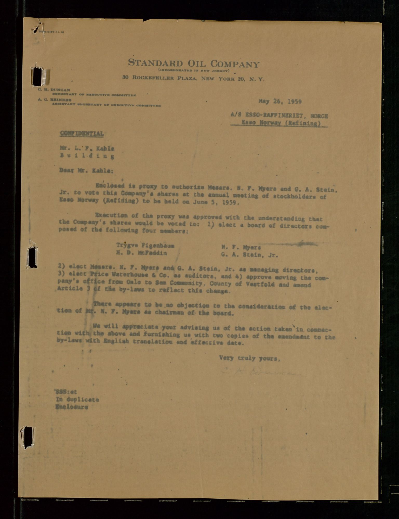 PA 1537 - A/S Essoraffineriet Norge, AV/SAST-A-101957/A/Aa/L0001/0002: Styremøter / Shareholder meetings, board meetings, by laws (vedtekter), 1957-1960, p. 53