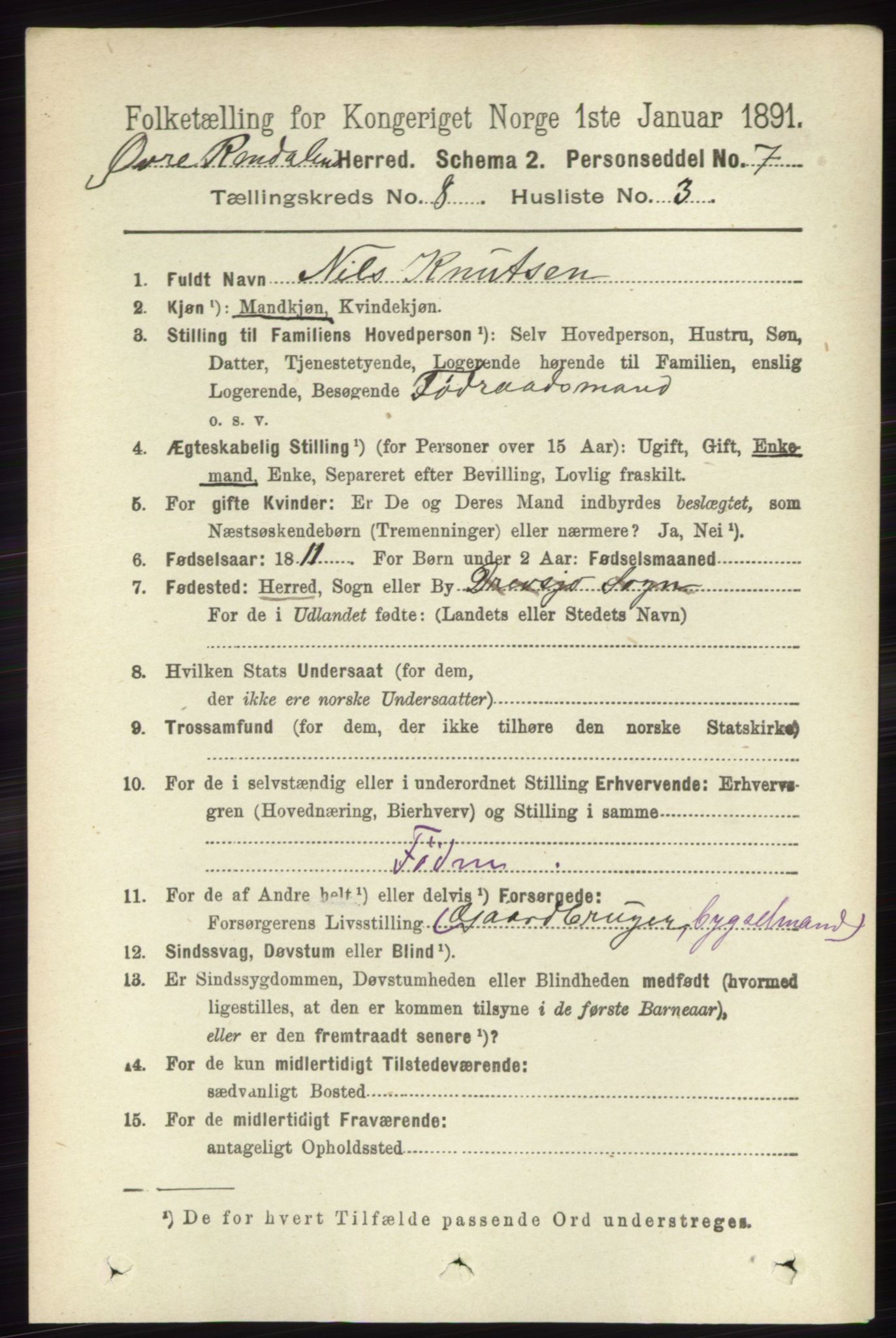 RA, 1891 census for 0433 Øvre Rendal, 1891, p. 2014