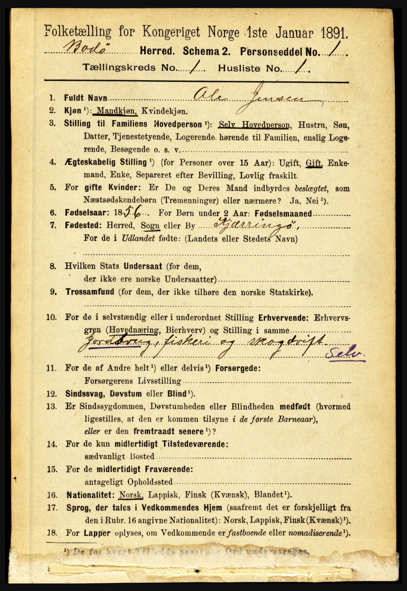 RA, 1891 census for 1843 Bodø, 1891, p. 102