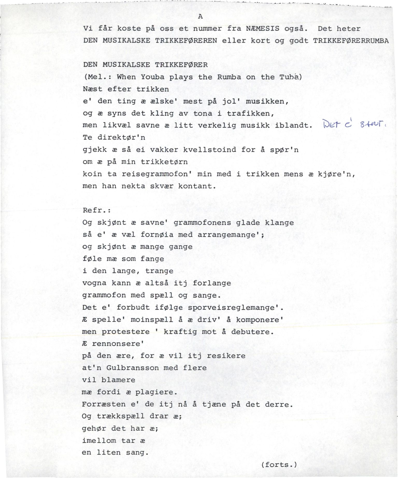 Otto Nielsen, TRKO/PA-1176/F/L0016/0284: Noter / Trikken_tekst