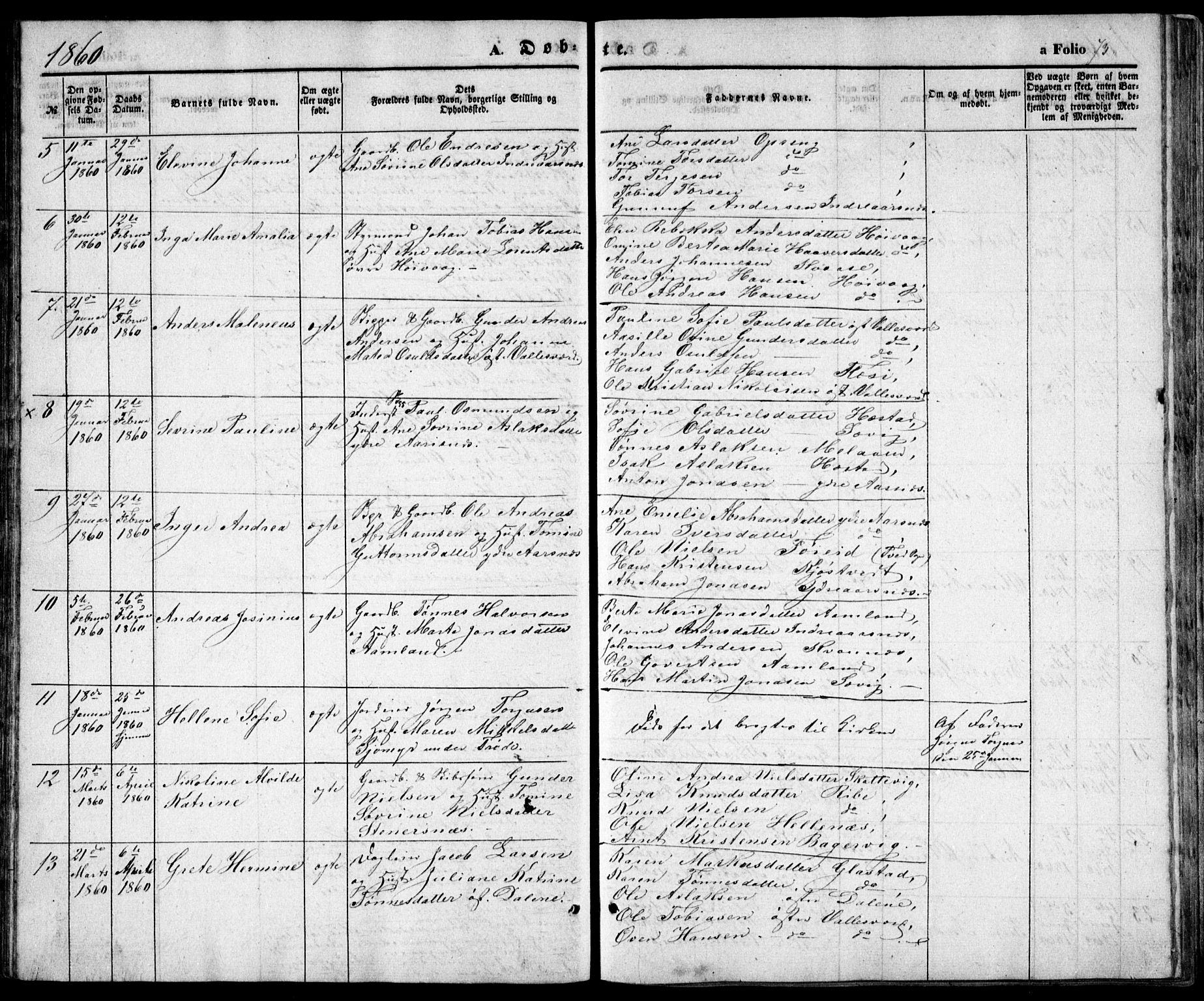 Høvåg sokneprestkontor, SAK/1111-0025/F/Fb/L0002: Parish register (copy) no. B 2, 1847-1869, p. 73